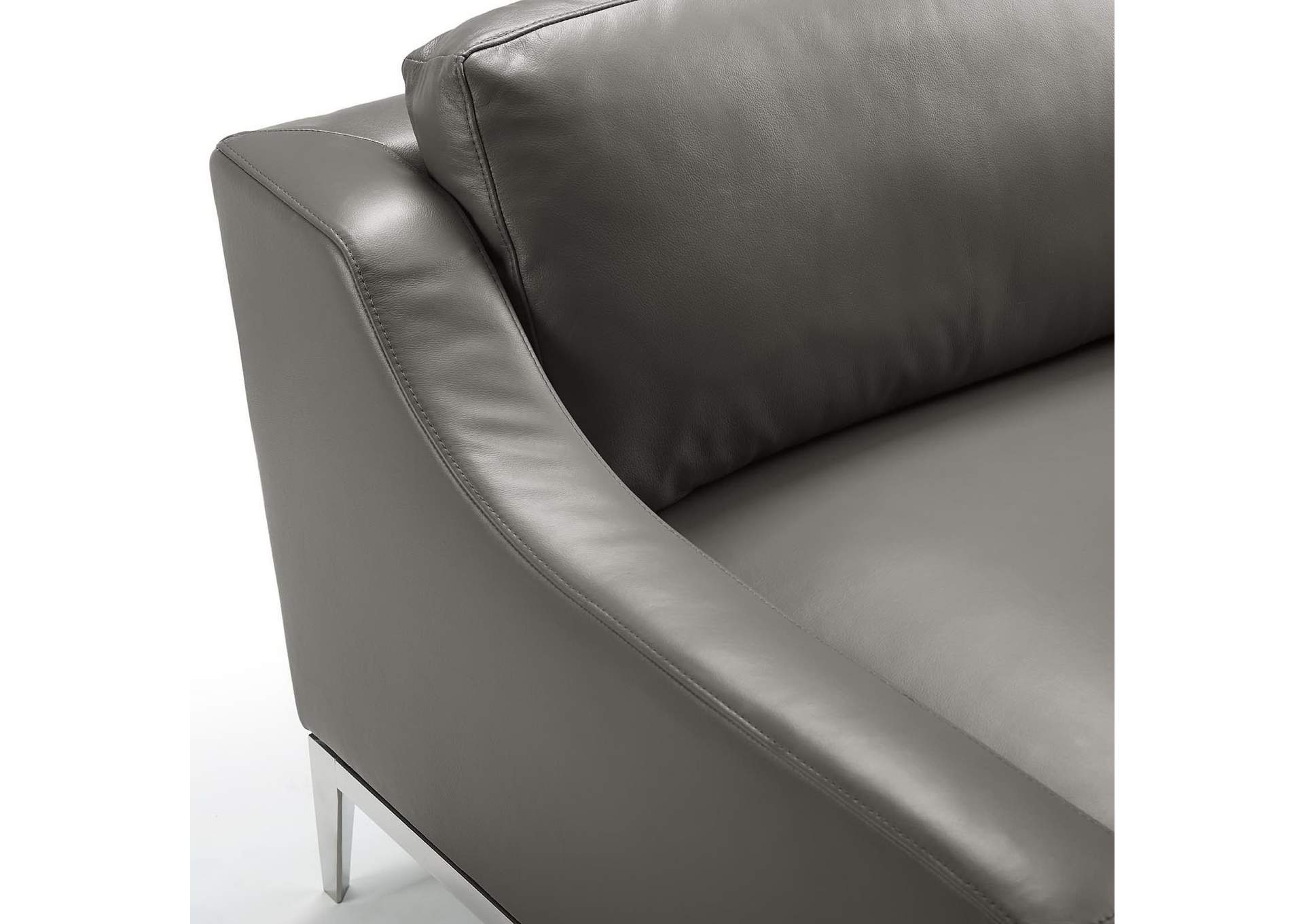 Gray Harness 64" Stainless Steel Base Leather Loveseat,Modway