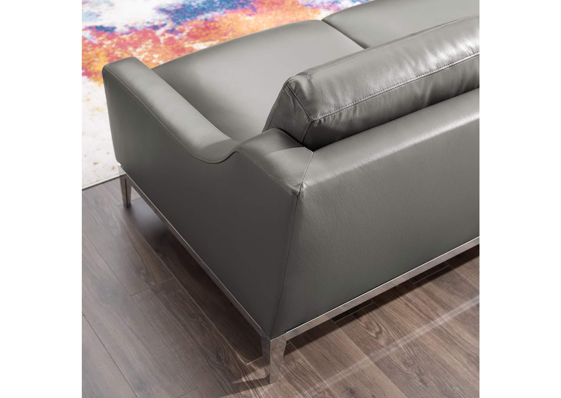 Gray Harness 64" Stainless Steel Base Leather Loveseat,Modway