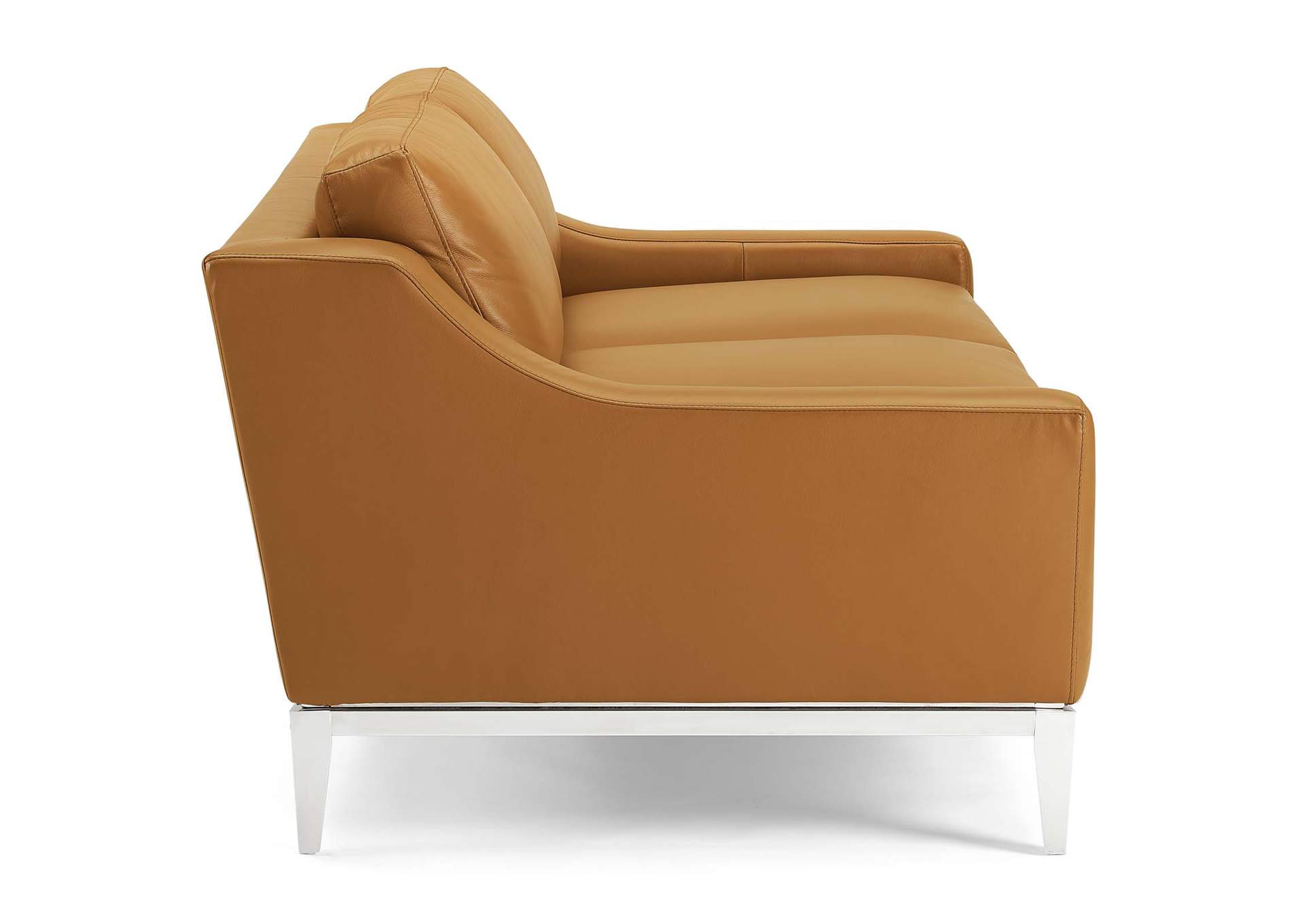 Tan Harness 64" Stainless Steel Base Leather Loveseat,Modway