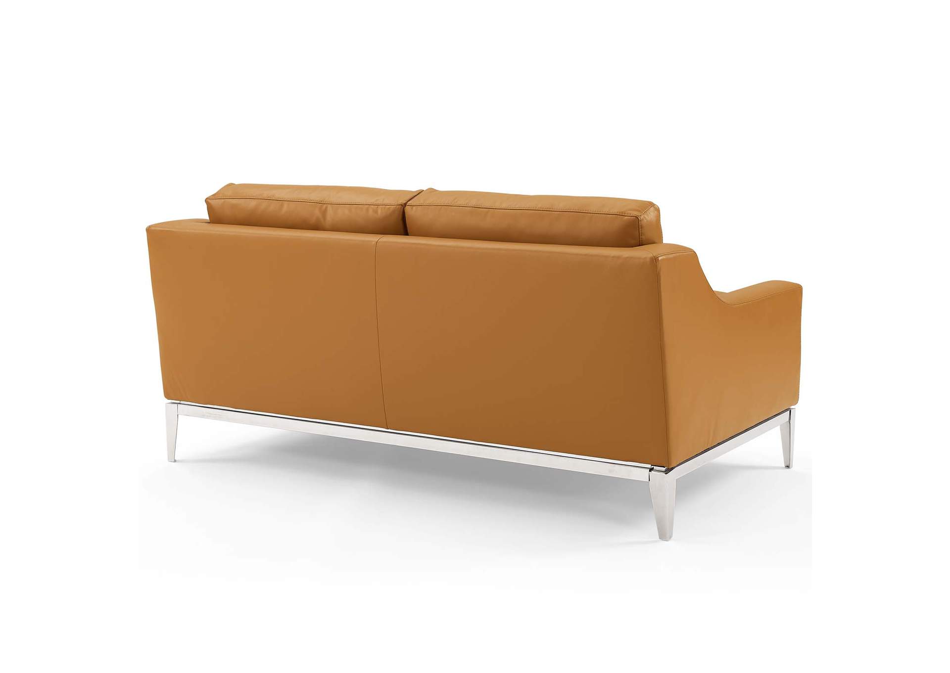 Tan Harness 64" Stainless Steel Base Leather Loveseat,Modway