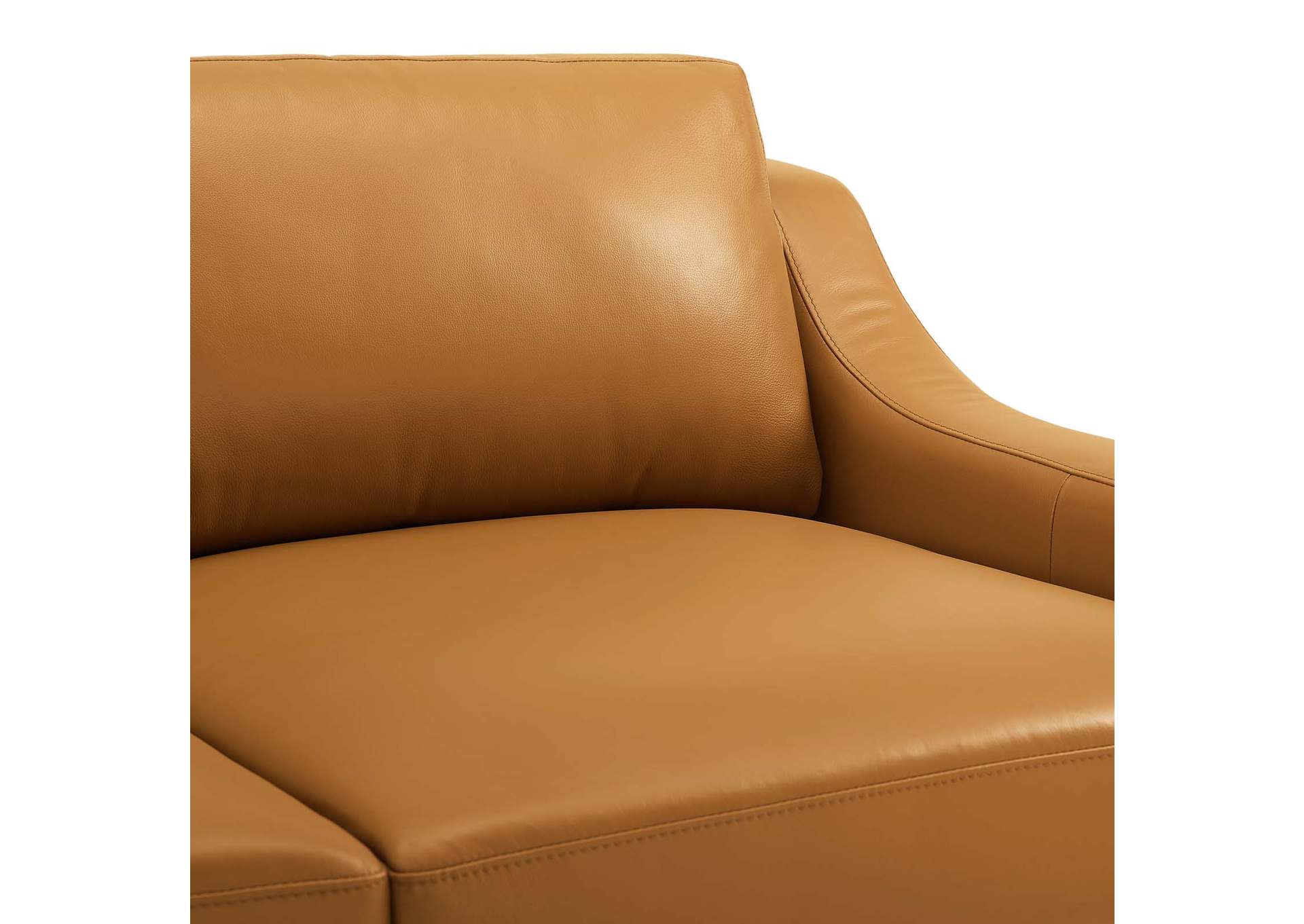 Tan Harness 64" Stainless Steel Base Leather Loveseat,Modway