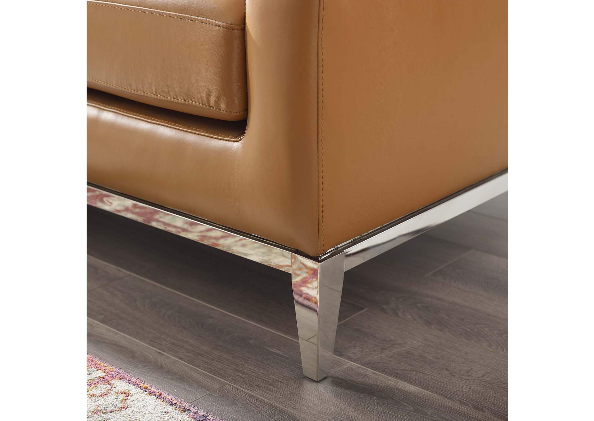 Tan Harness 64" Stainless Steel Base Leather Loveseat,Modway