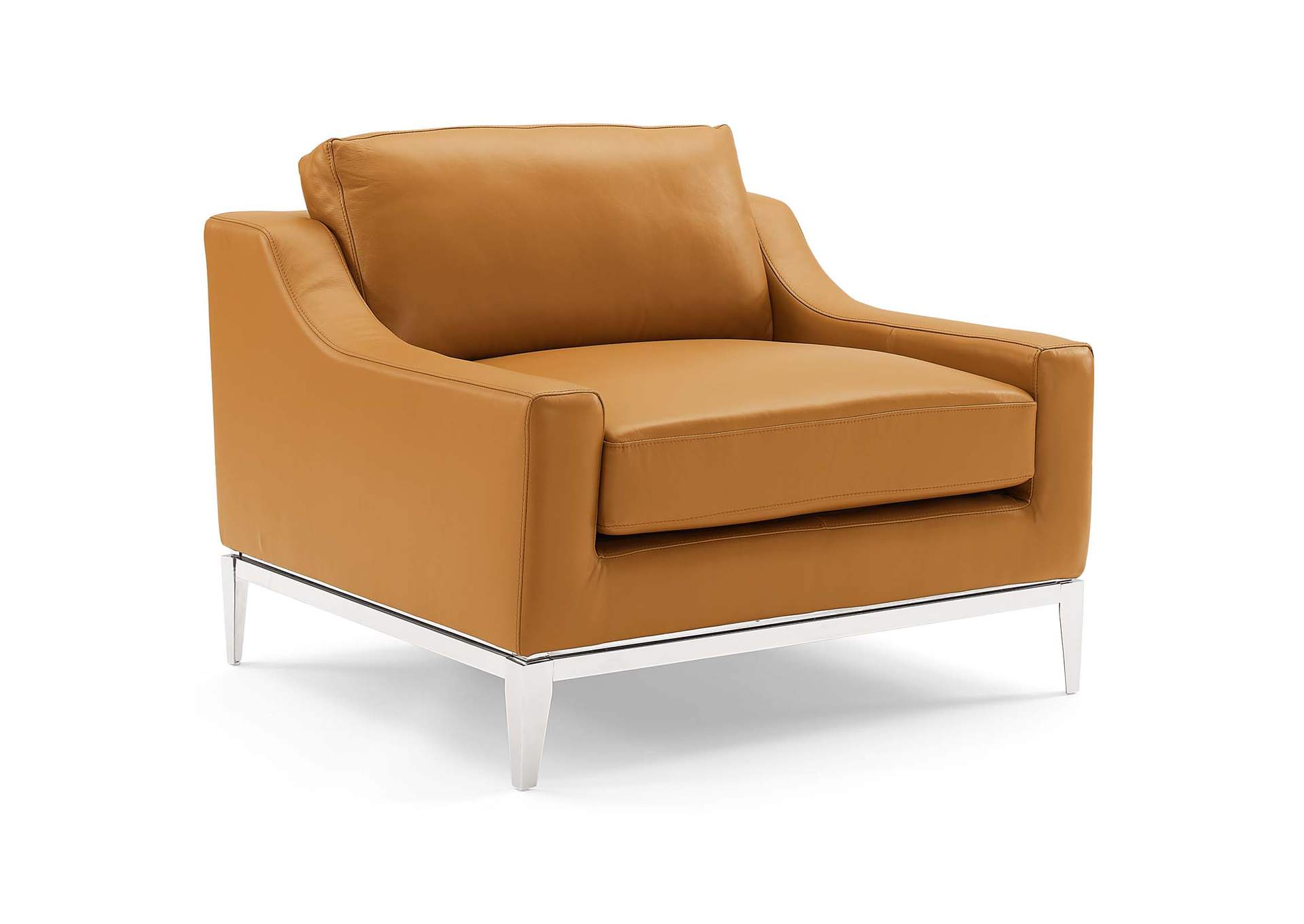 Tan Harness Stainless Steel Base Leather Arm Chair,Modway