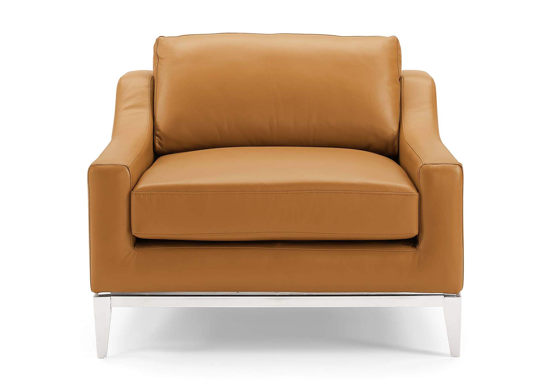 Tan Harness Stainless Steel Base Leather Arm Chair,Modway