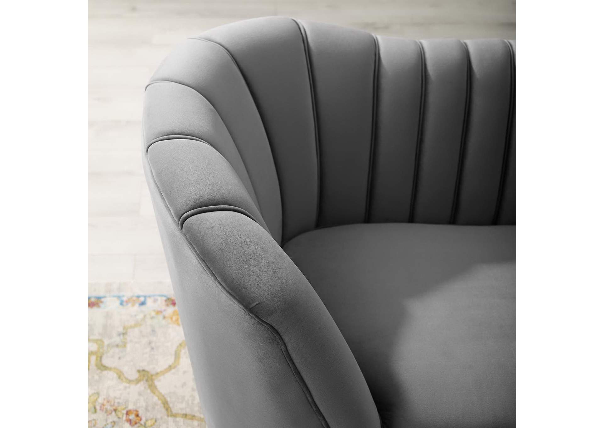Gray Opportunity Vertical Channel Tufted Curved Performance Velvet Sofa,Modway