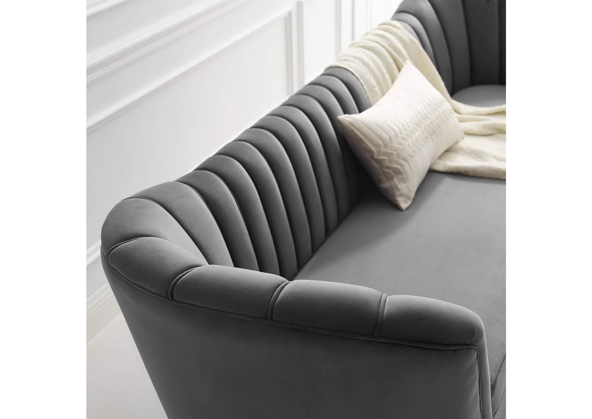 Gray Opportunity Vertical Channel Tufted Curved Performance Velvet Sofa,Modway