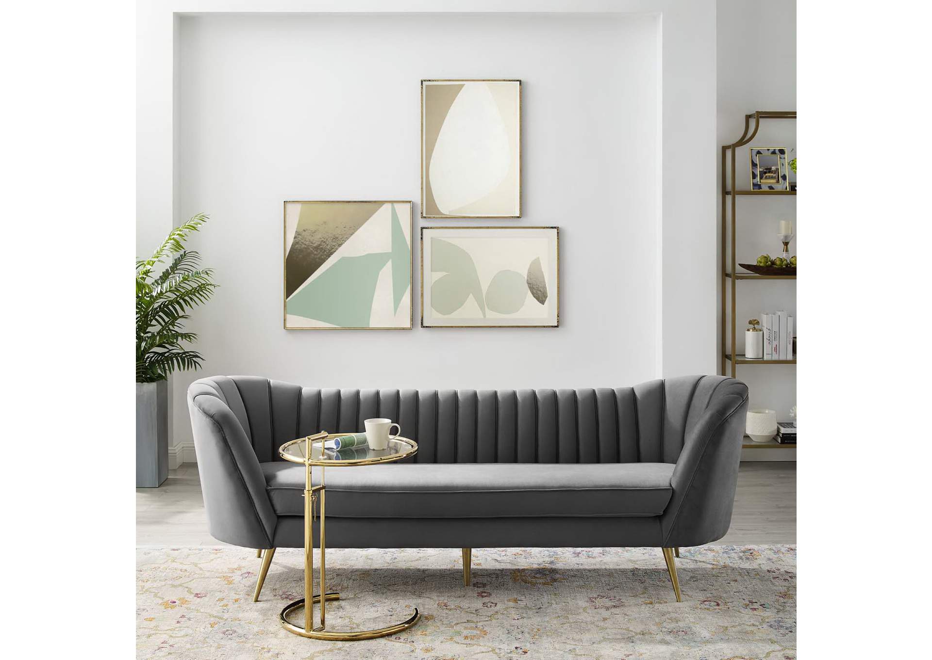Gray Opportunity Vertical Channel Tufted Curved Performance Velvet Sofa,Modway