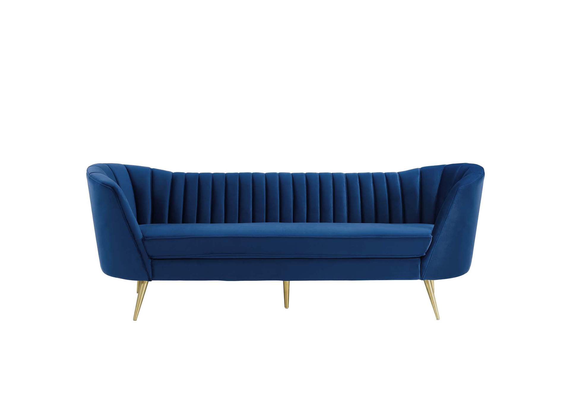 Navy Opportunity Vertical Channel Tufted Curved Performance Velvet Sofa,Modway