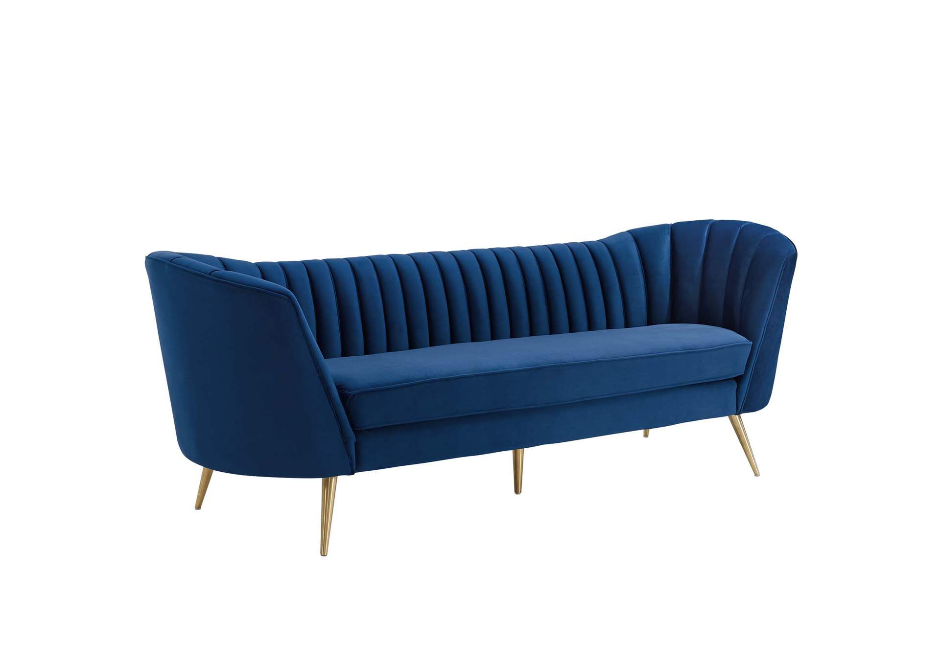 Navy Opportunity Vertical Channel Tufted Curved Performance Velvet Sofa,Modway