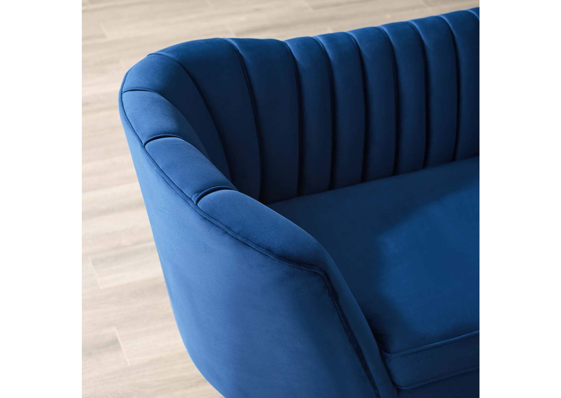 Navy Opportunity Vertical Channel Tufted Curved Performance Velvet Sofa,Modway