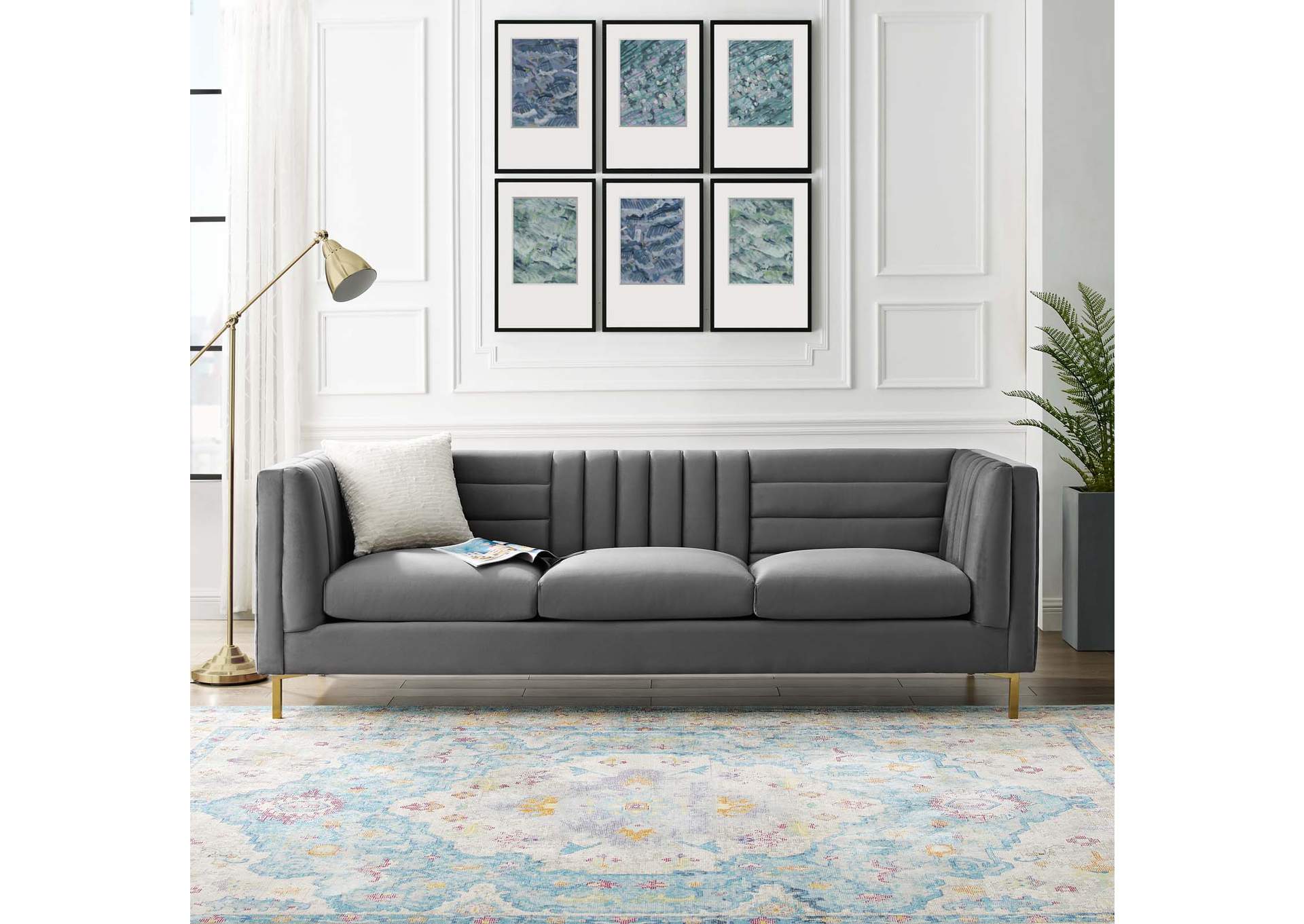 Gray Ingenuity Channel Tufted Performance Velvet Sofa,Modway