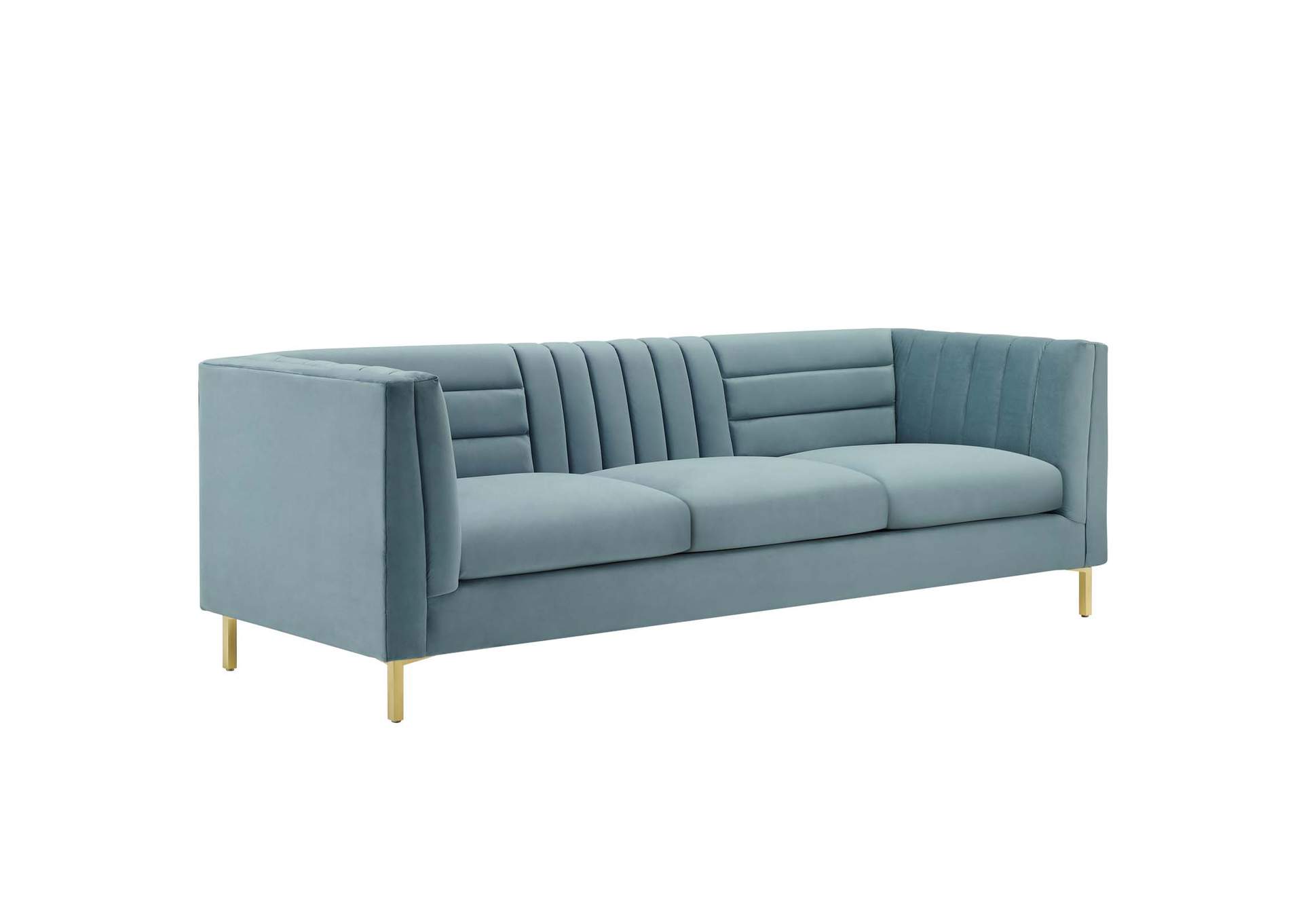 Light Blue Ingenuity Channel Tufted Performance Velvet Sofa,Modway