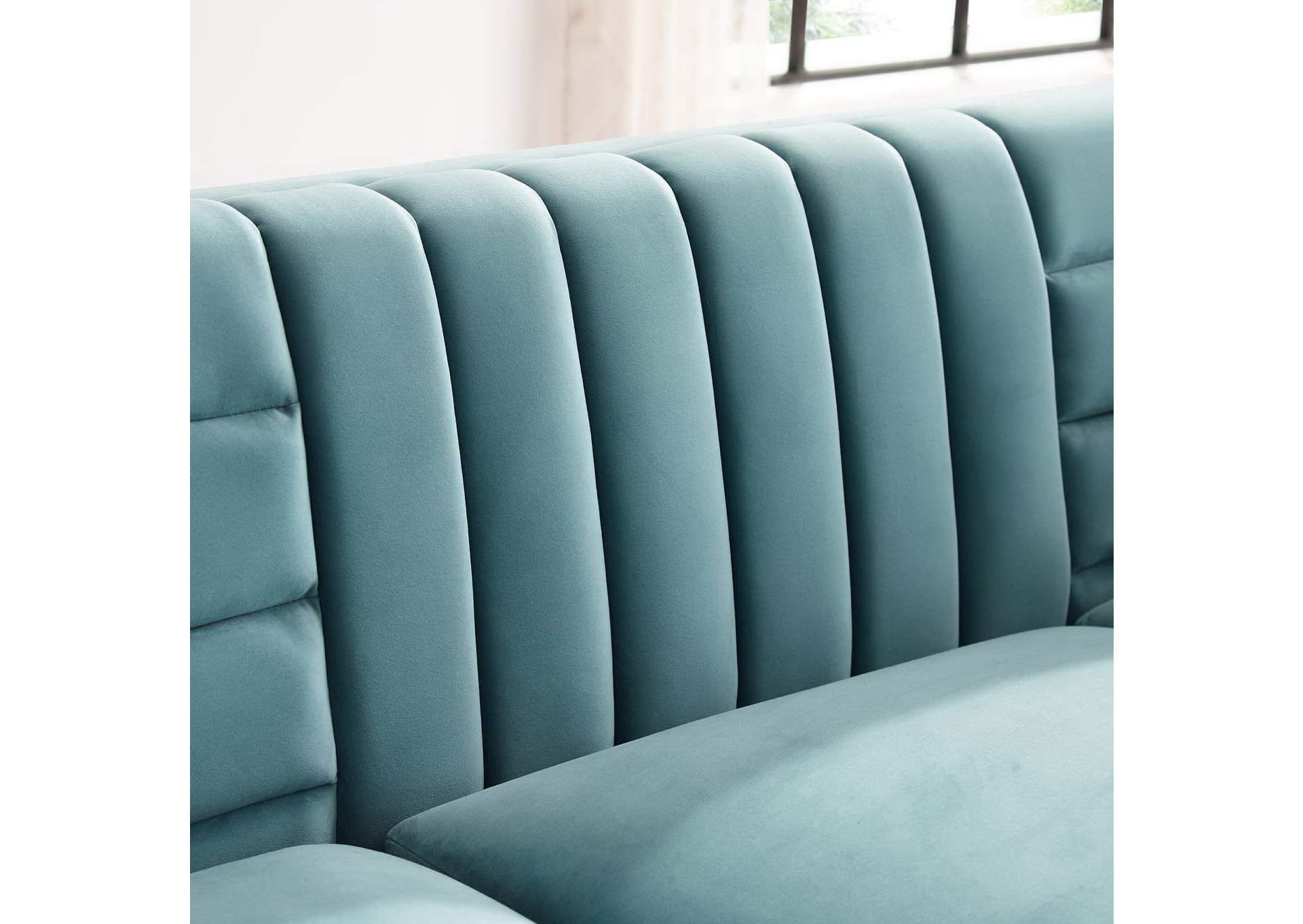 Light Blue Ingenuity Channel Tufted Performance Velvet Sofa,Modway