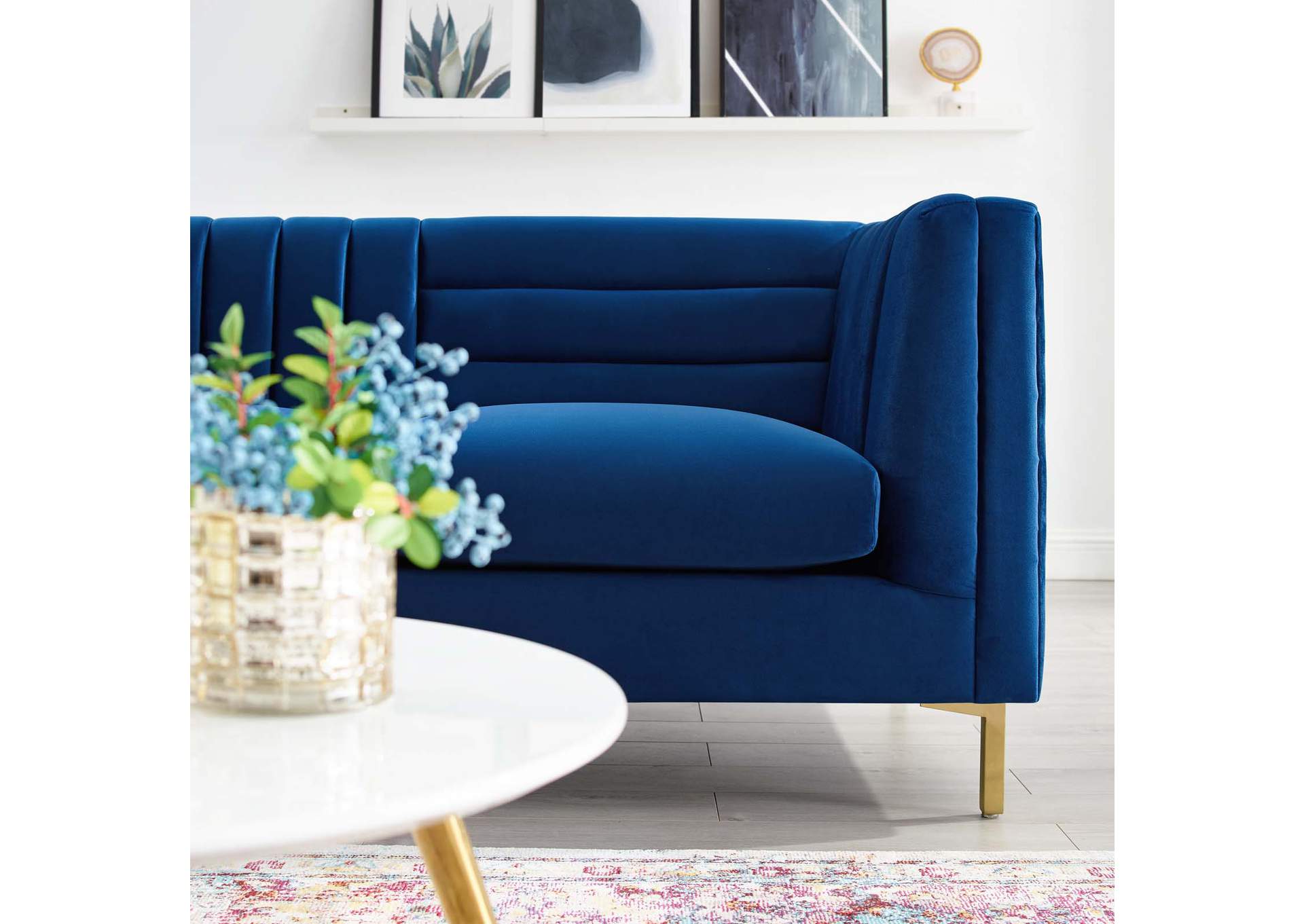 Navy Ingenuity Channel Tufted Performance Velvet Sofa,Modway