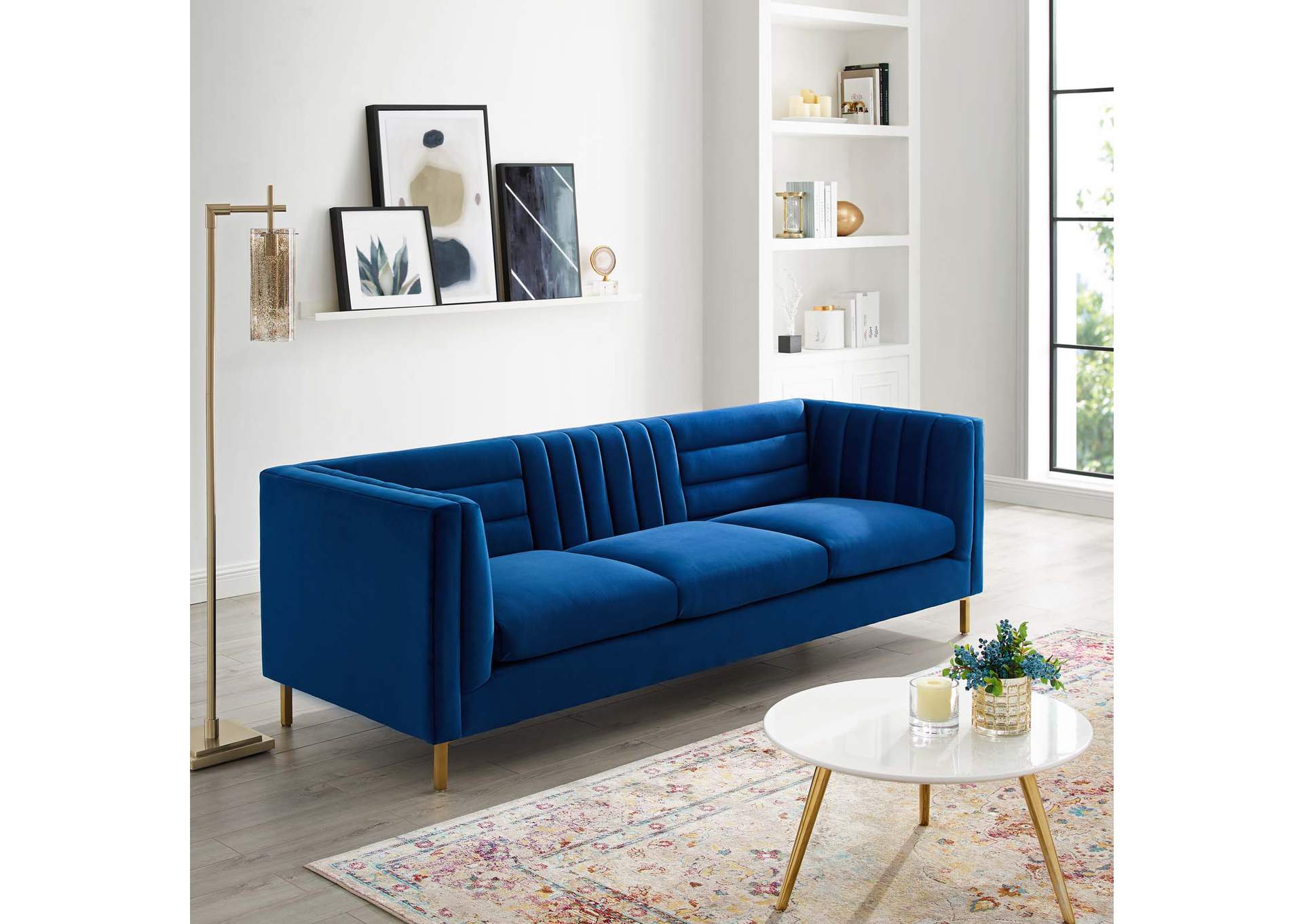 Navy Ingenuity Channel Tufted Performance Velvet Sofa,Modway