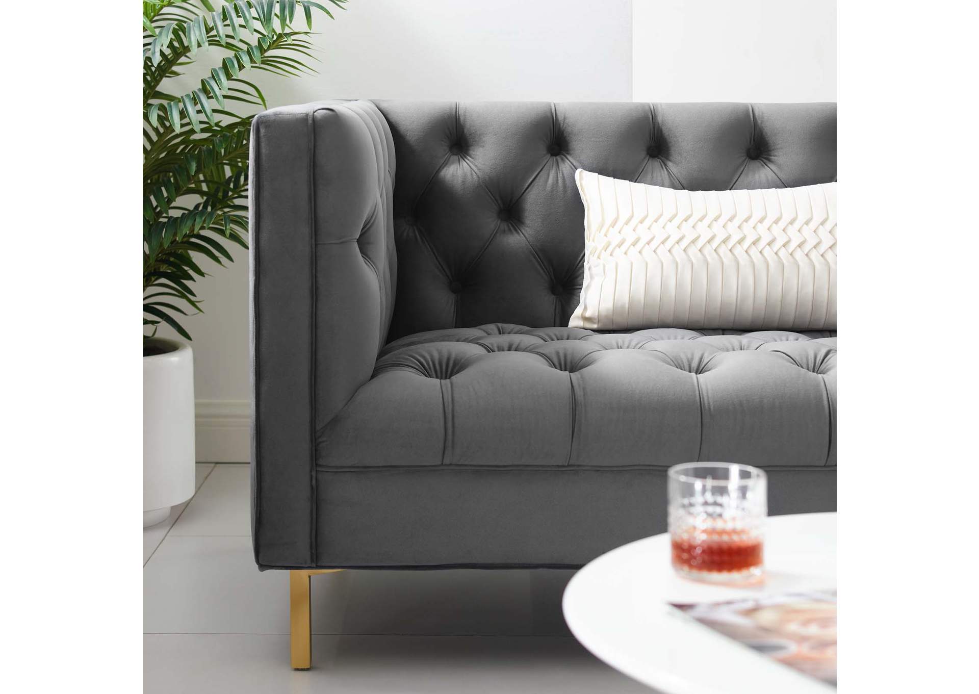 Gray Delight Tufted Button Performance Velvet Sofa,Modway