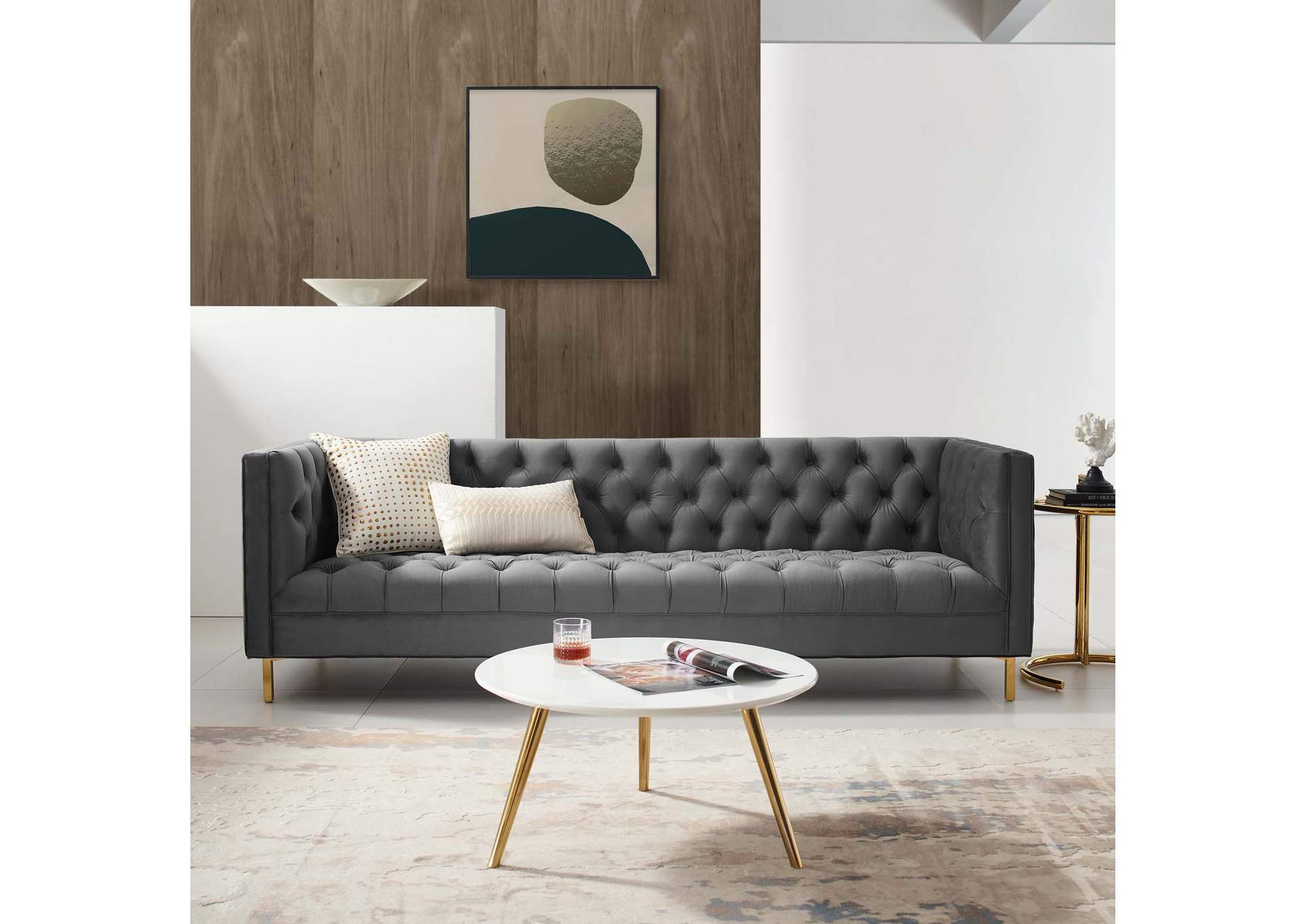 Gray Delight Tufted Button Performance Velvet Sofa,Modway