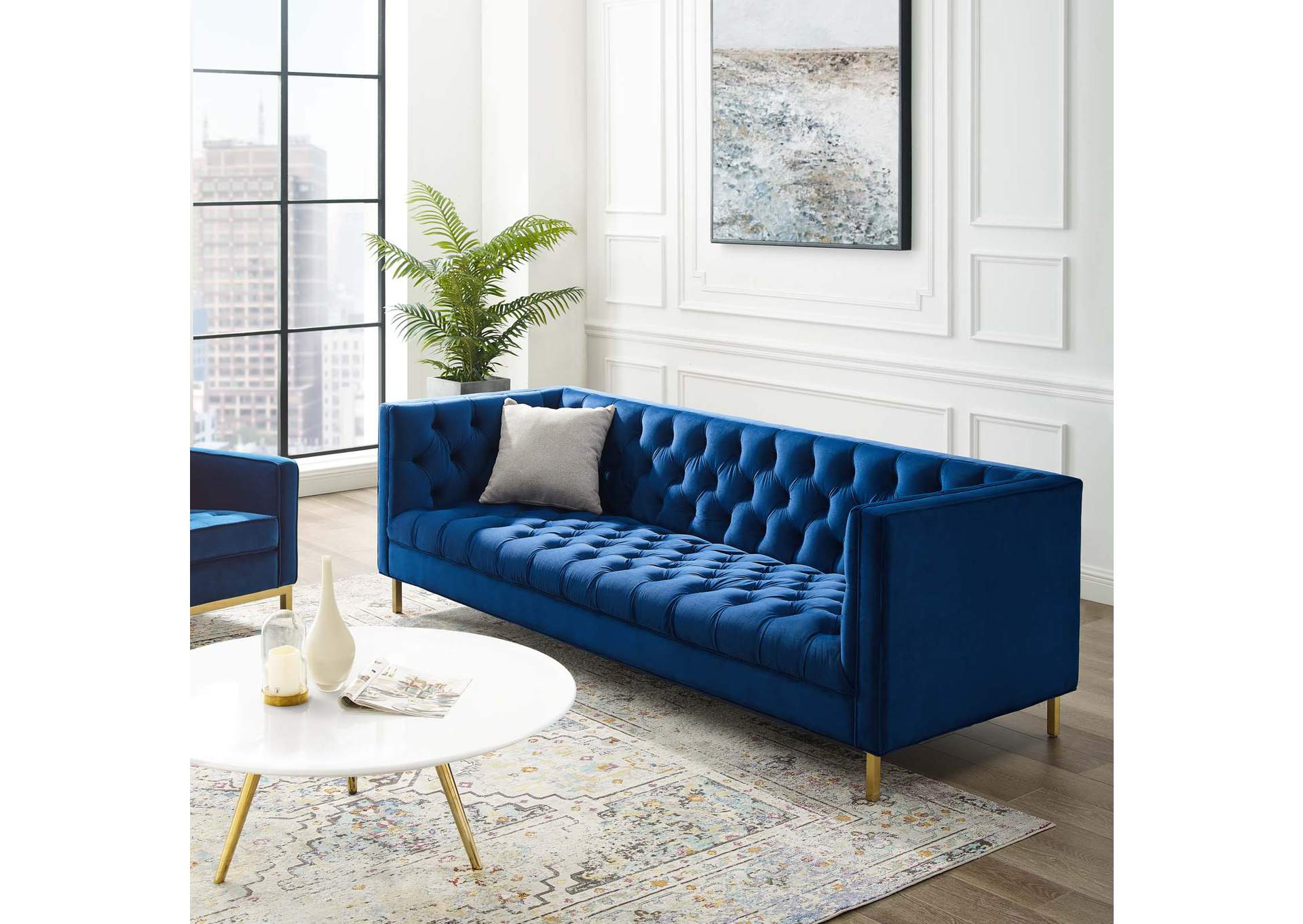 Navy Delight Tufted Button Performance Velvet Sofa,Modway