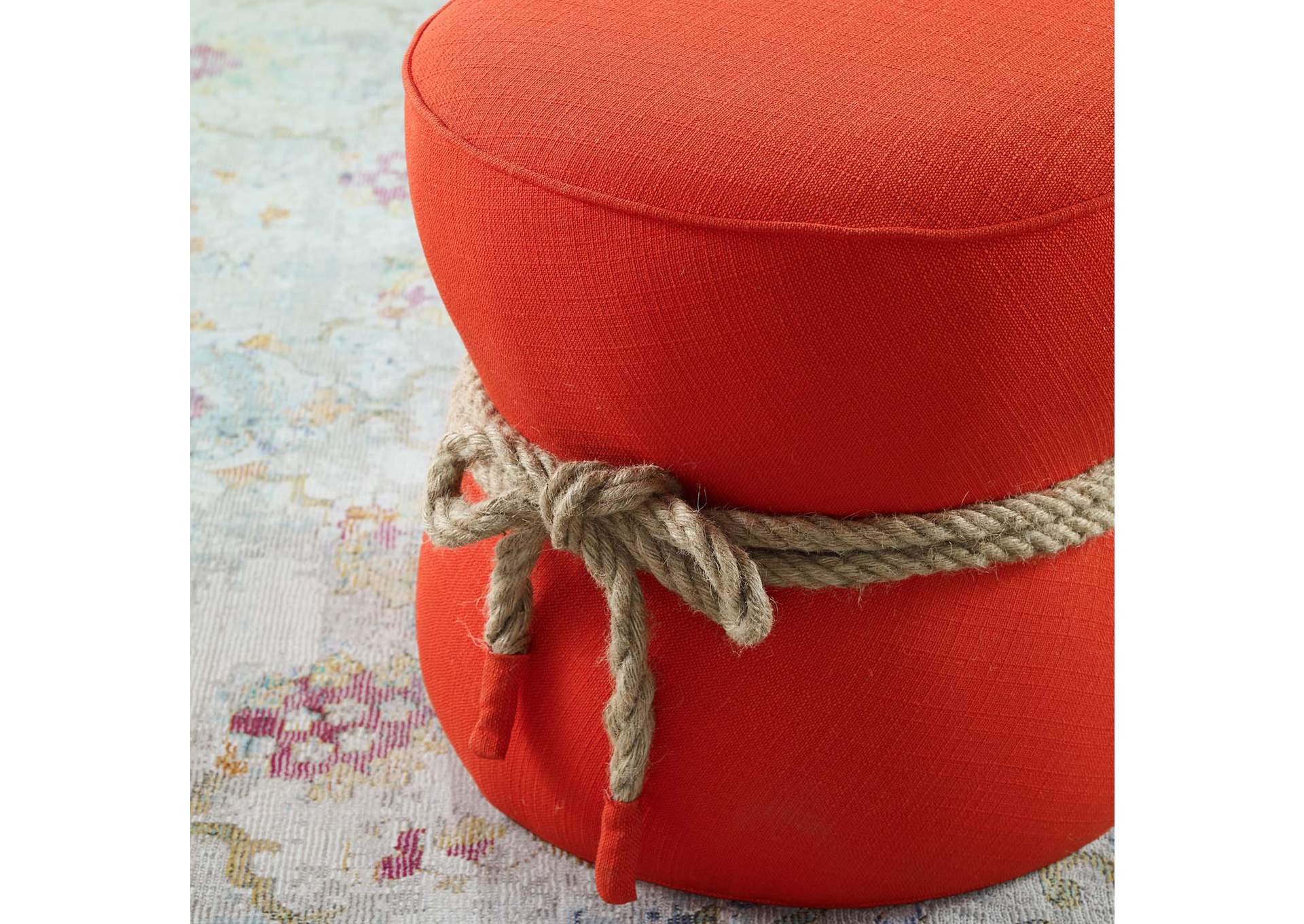 Atomic Red Beat Nautical Rope Upholstered Fabric Ottoman,Modway