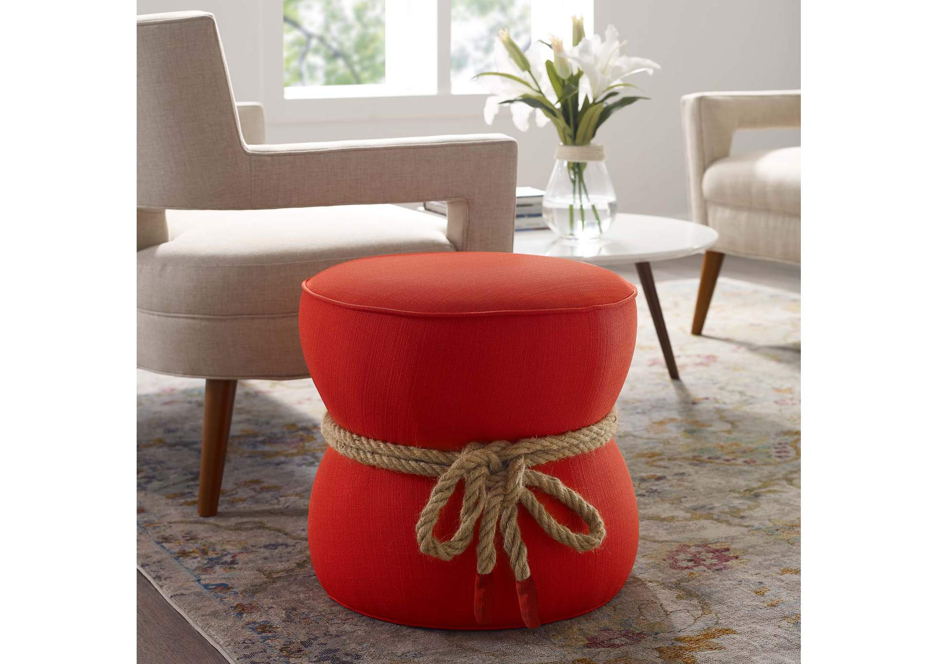 Atomic Red Beat Nautical Rope Upholstered Fabric Ottoman,Modway