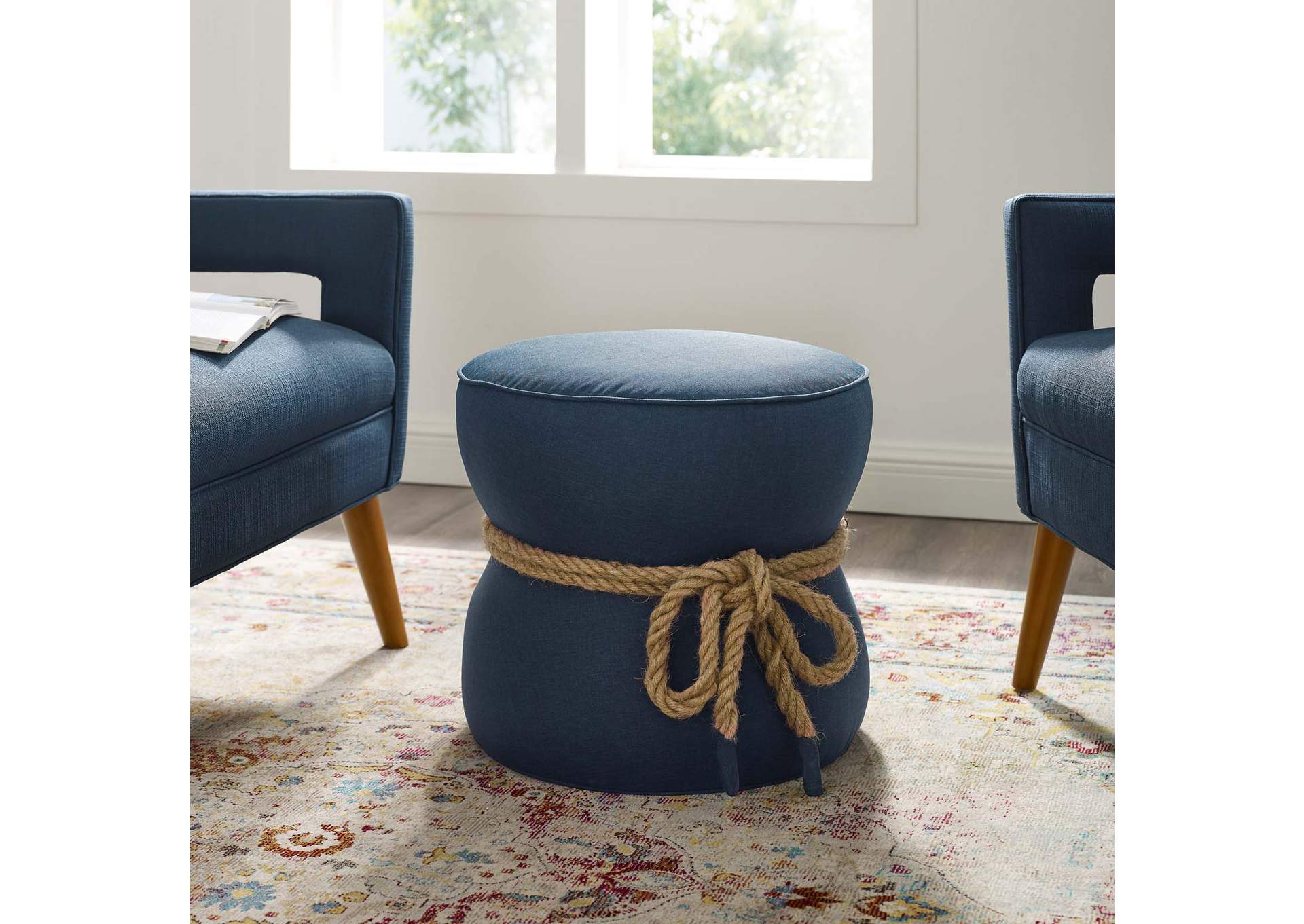 Blue Beat Nautical Rope Upholstered Fabric Ottoman,Modway