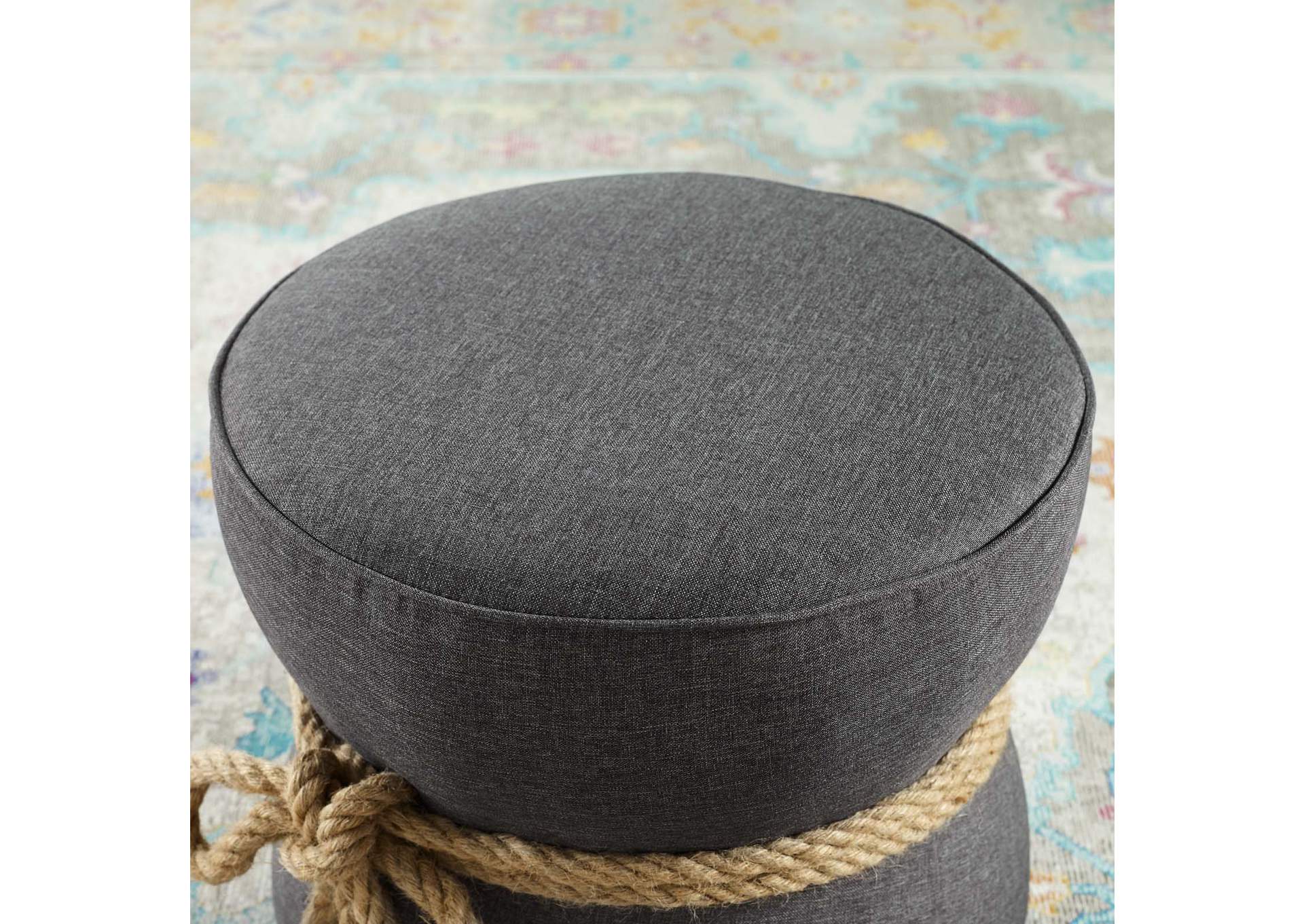 Gray Beat Nautical Rope Upholstered Fabric Ottoman,Modway