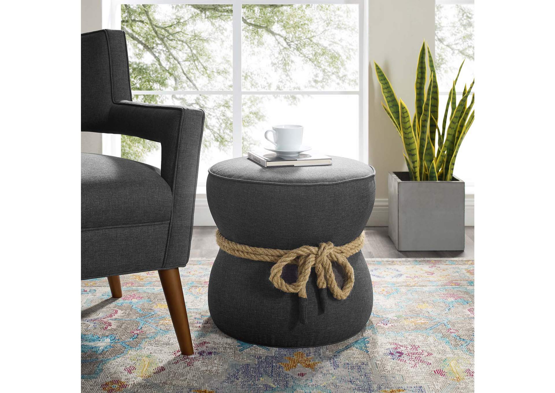 Gray Beat Nautical Rope Upholstered Fabric Ottoman,Modway