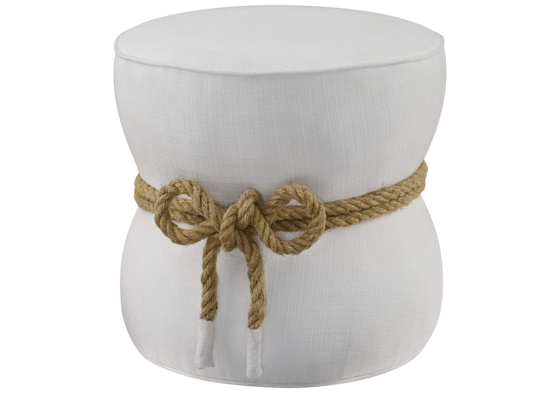 White Beat Nautical Rope Upholstered Fabric Ottoman,Modway