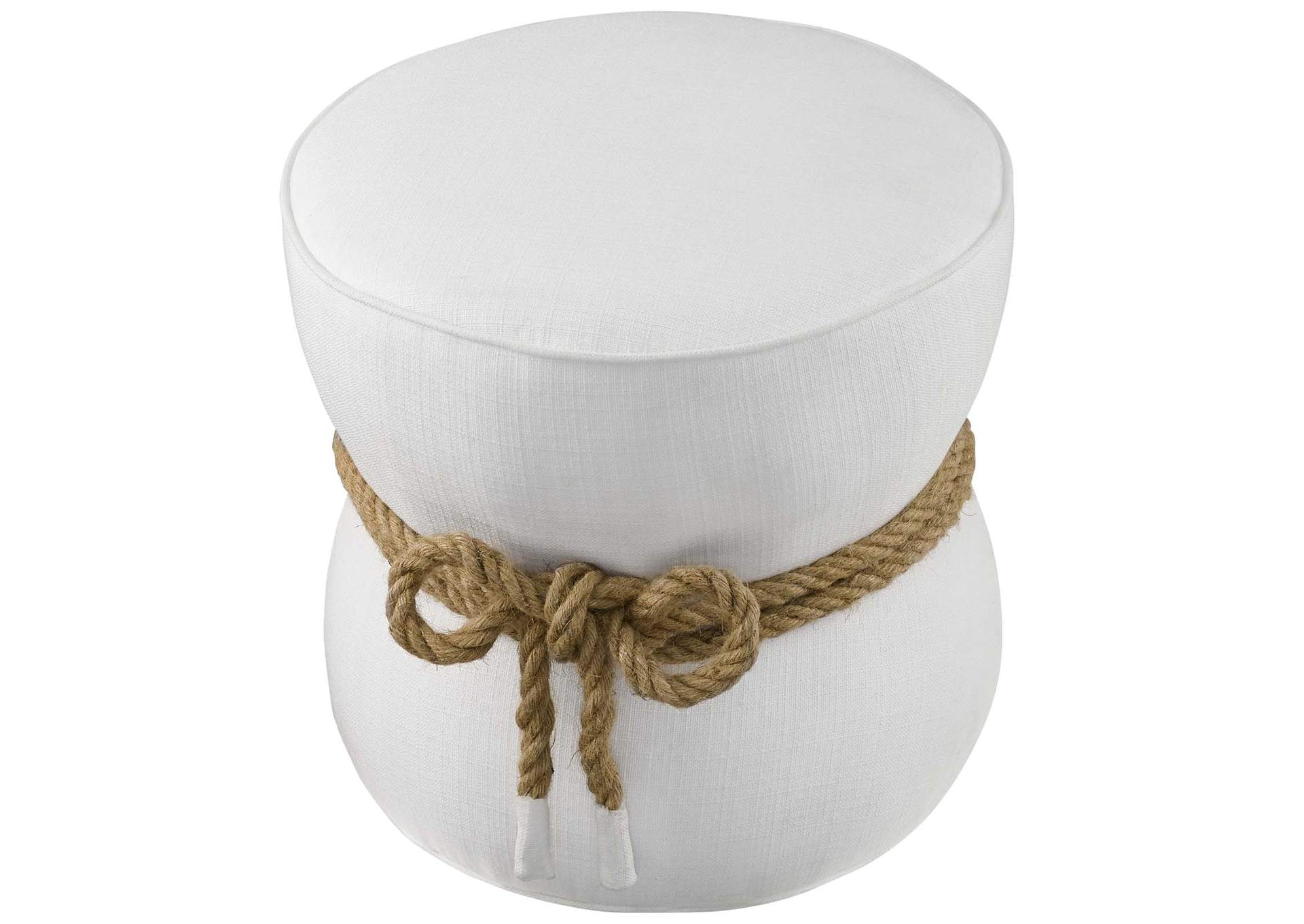 White Beat Nautical Rope Upholstered Fabric Ottoman,Modway