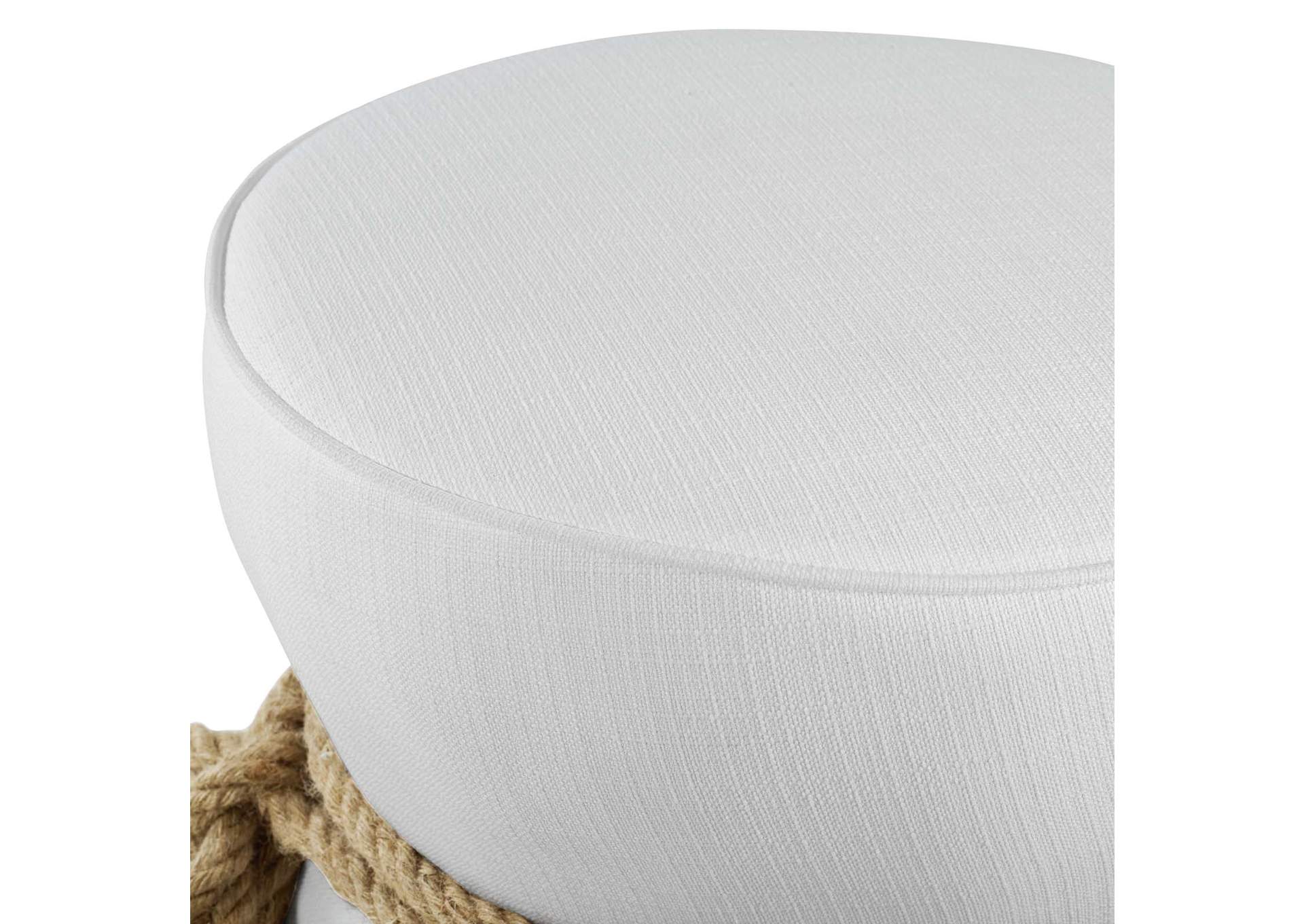 White Beat Nautical Rope Upholstered Fabric Ottoman,Modway