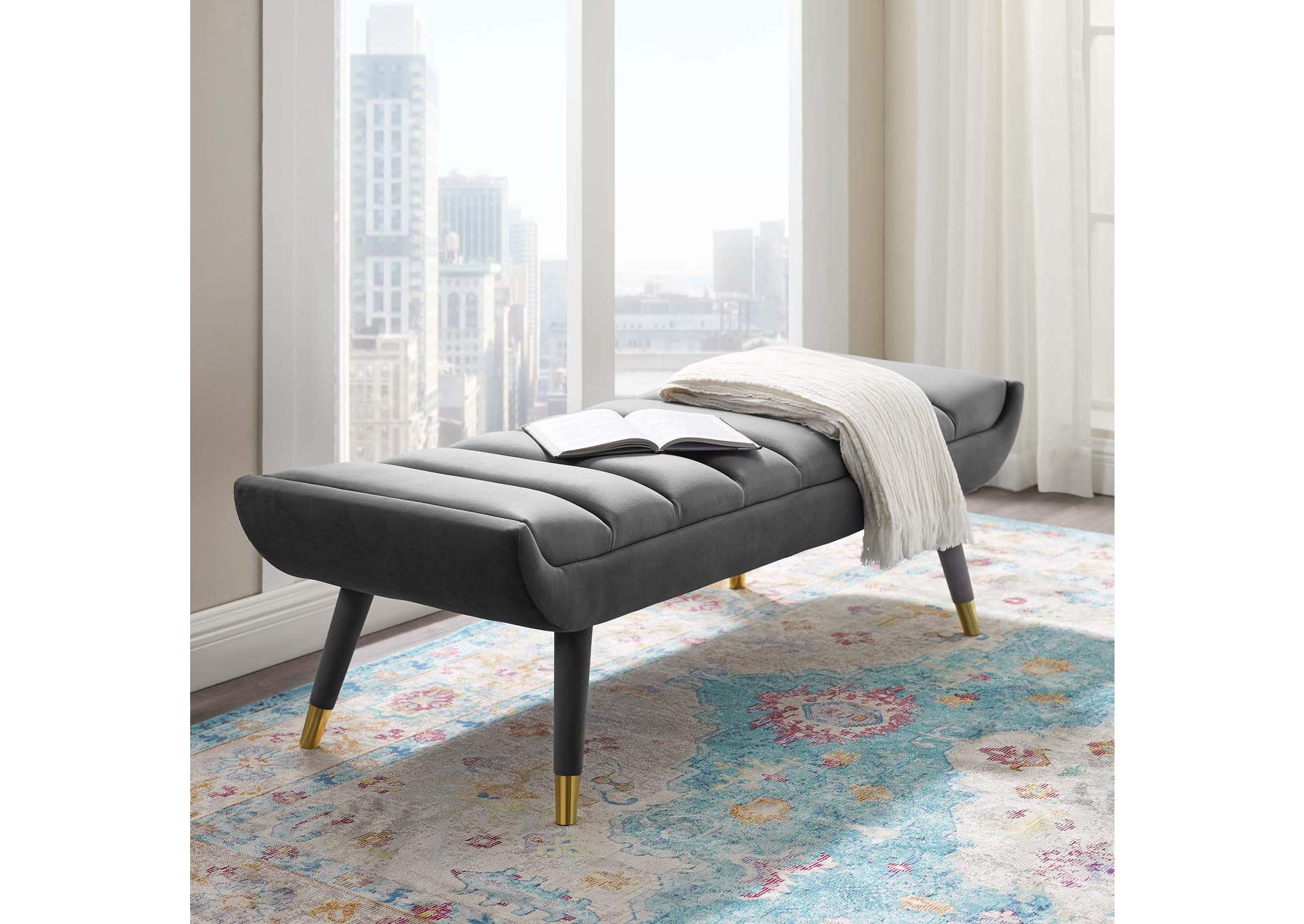 Gray Guess Channel Tufted Performance Velvet Accent Bench,Modway