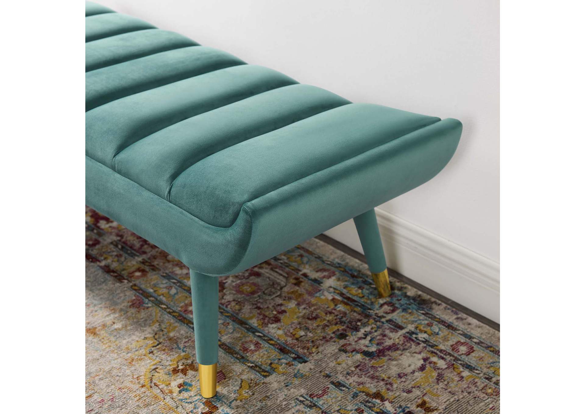Teal Guess Channel Tufted Performance Velvet Accent Bench,Modway