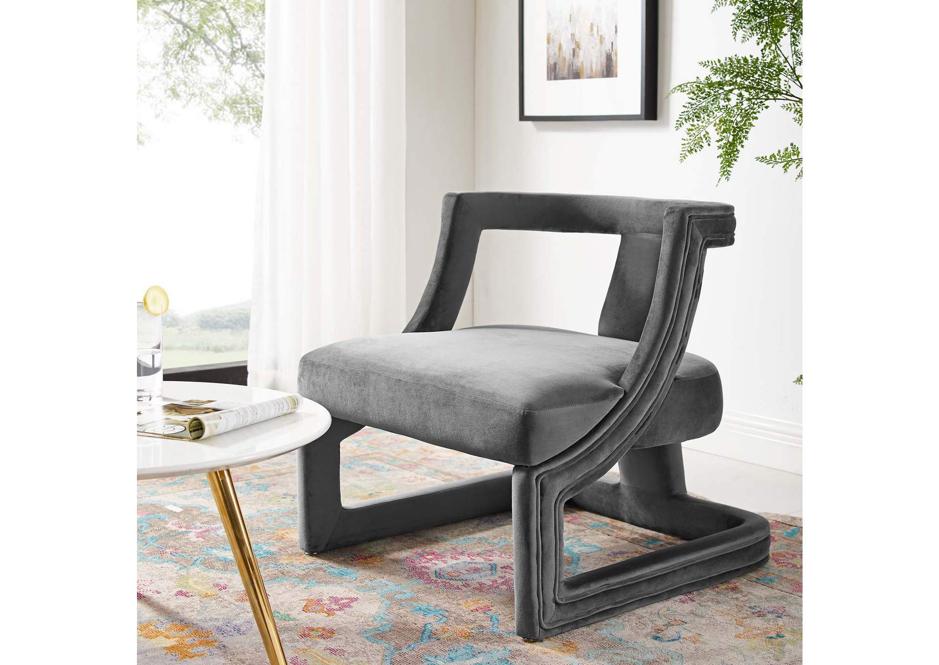 Gray Requisite Accent Lounge Performance Velvet Arm Chair,Modway