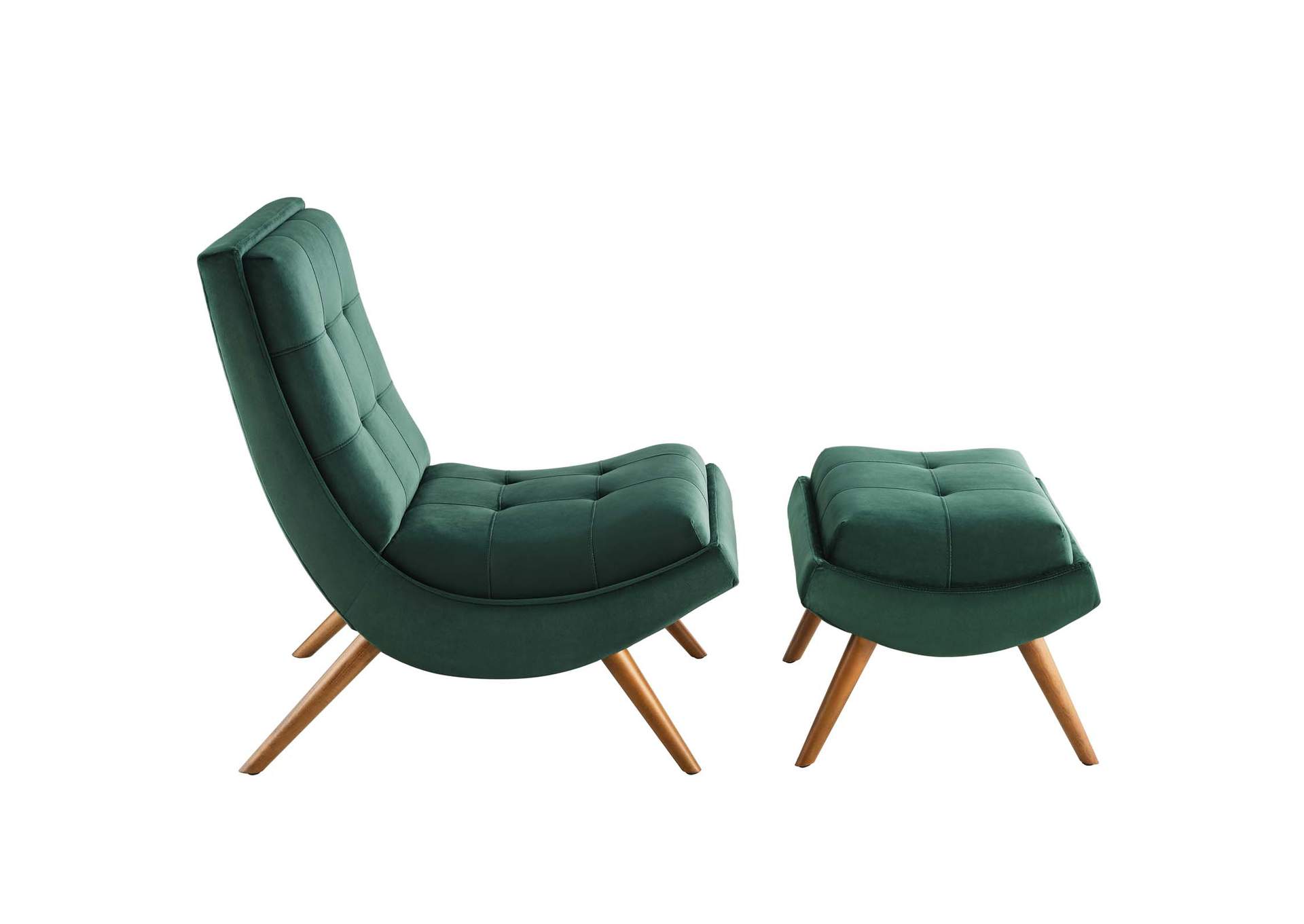 Green Ramp Upholstered Performance Velvet Lounge Chair and Ottoman Set,Modway