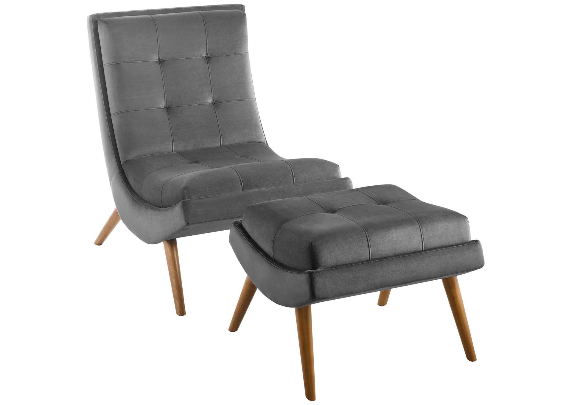 Ramp Gray Upholstered Performance Velvet Lounge Chair and Ottoman Set,Modway