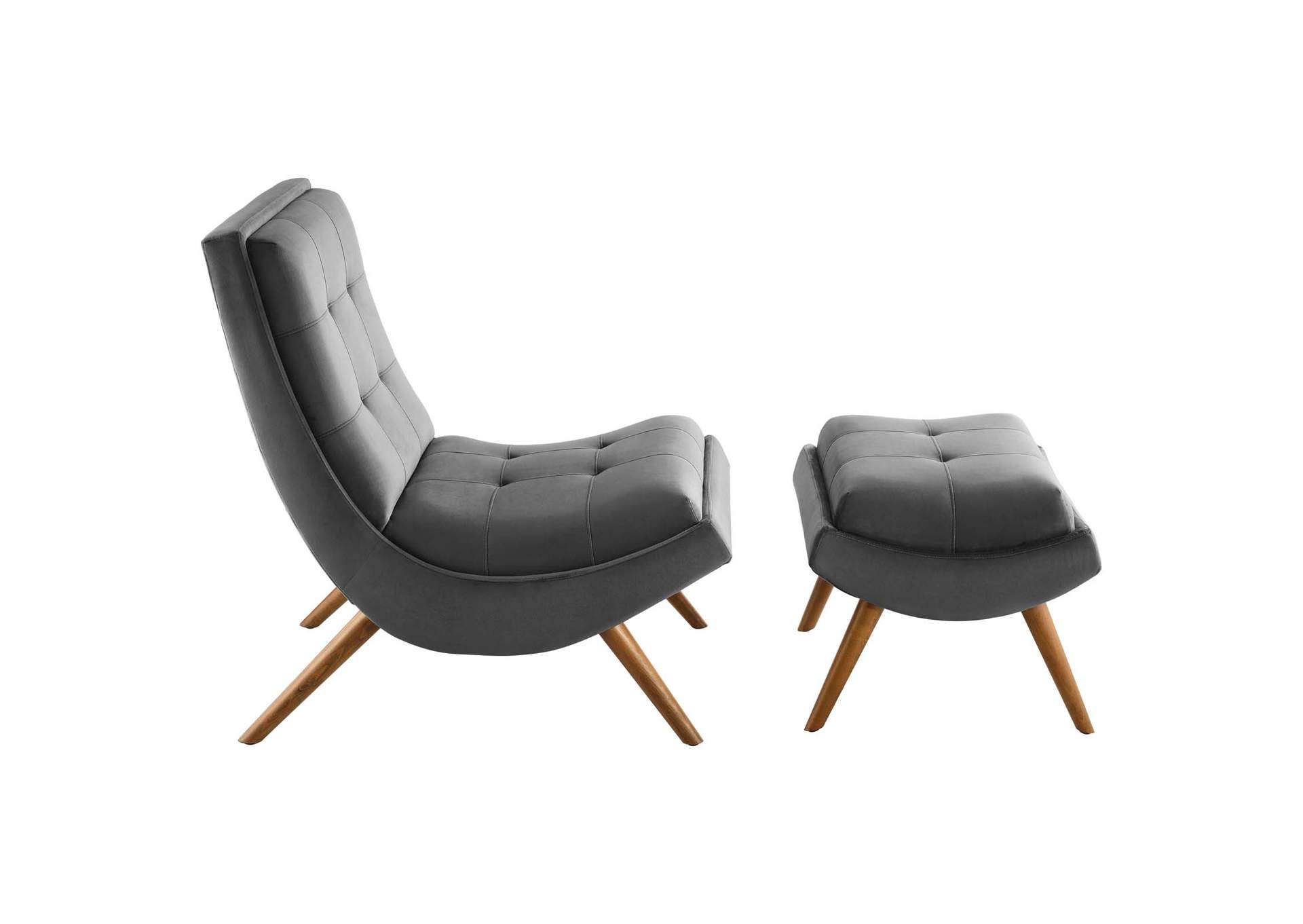 Ramp Gray Upholstered Performance Velvet Lounge Chair and Ottoman Set,Modway