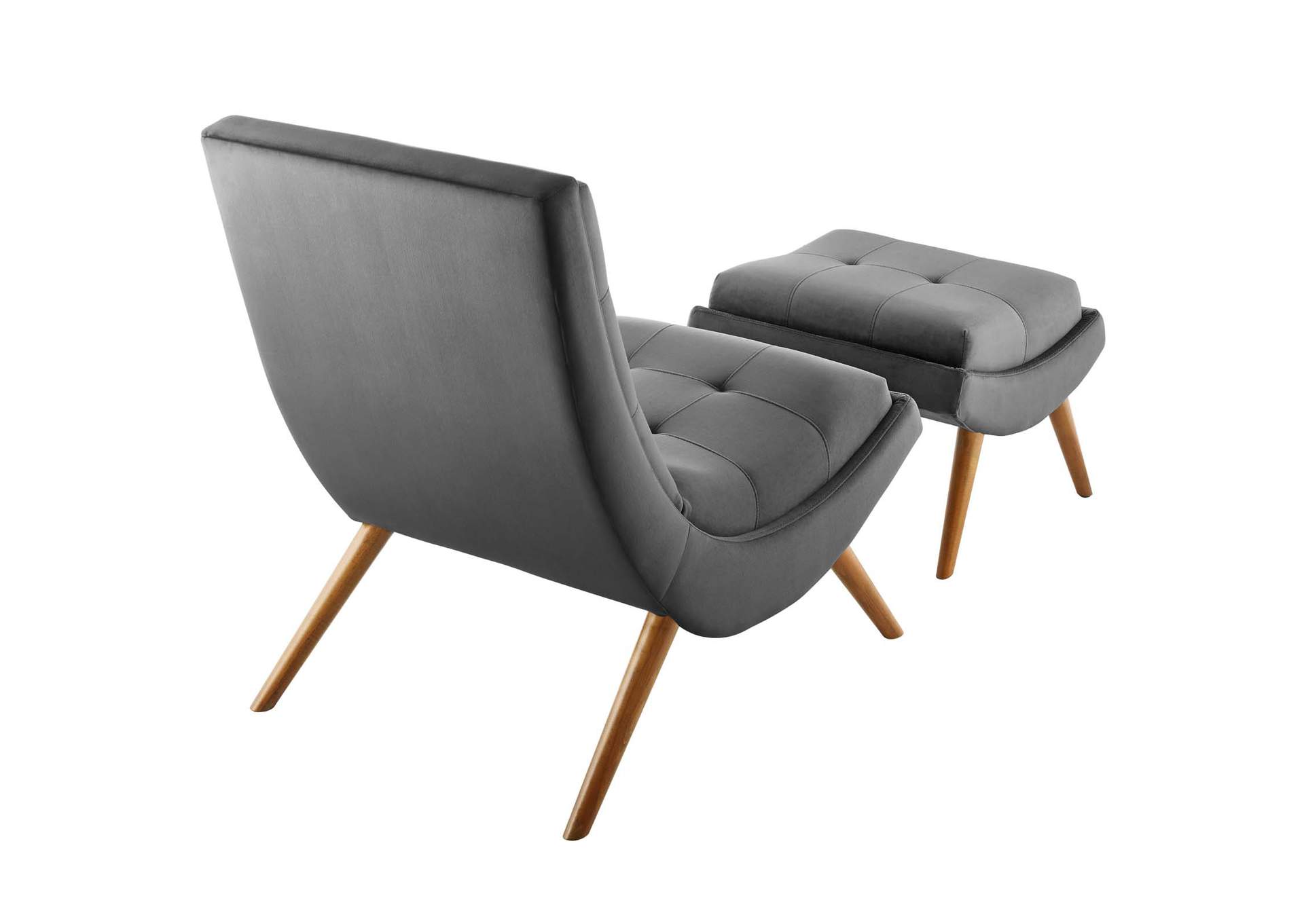 Ramp Gray Upholstered Performance Velvet Lounge Chair and Ottoman Set,Modway