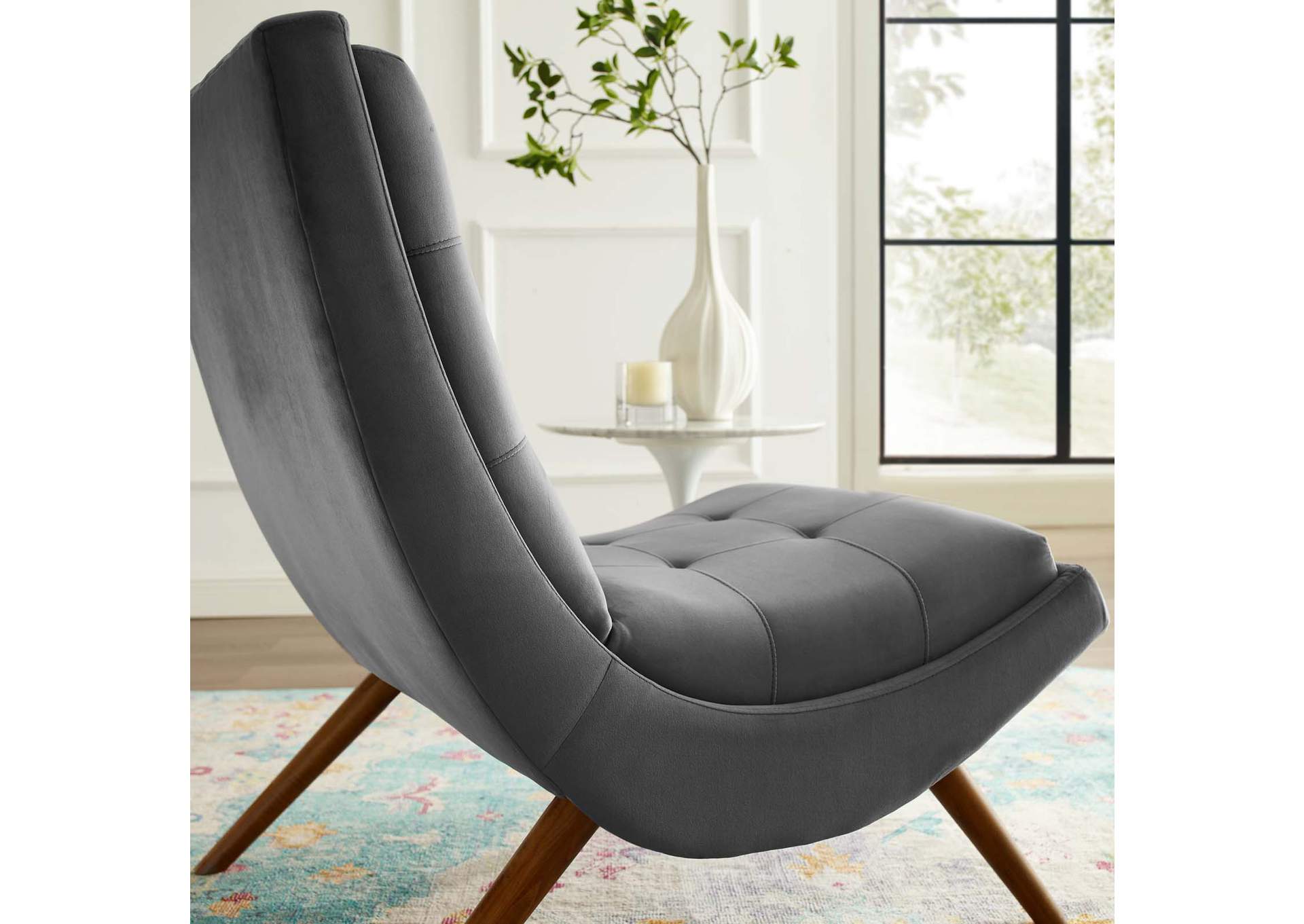 Ramp Gray Upholstered Performance Velvet Lounge Chair and Ottoman Set,Modway
