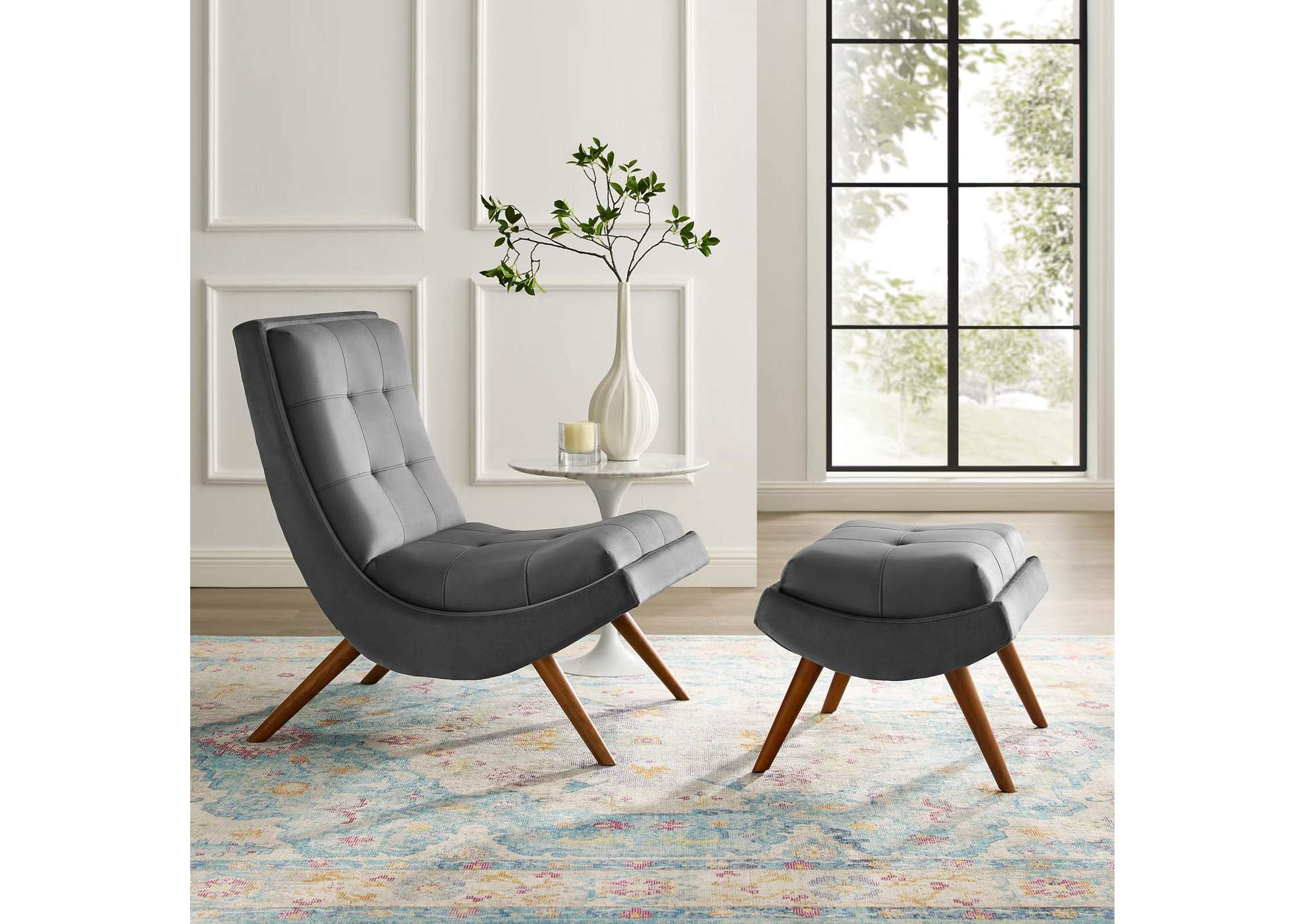Ramp Gray Upholstered Performance Velvet Lounge Chair and Ottoman Set,Modway