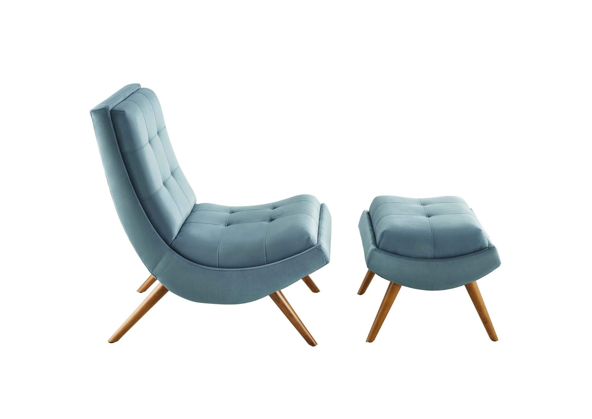 Light Blue Ramp Upholstered Performance Velvet Lounge Chair and Ottoman Set,Modway