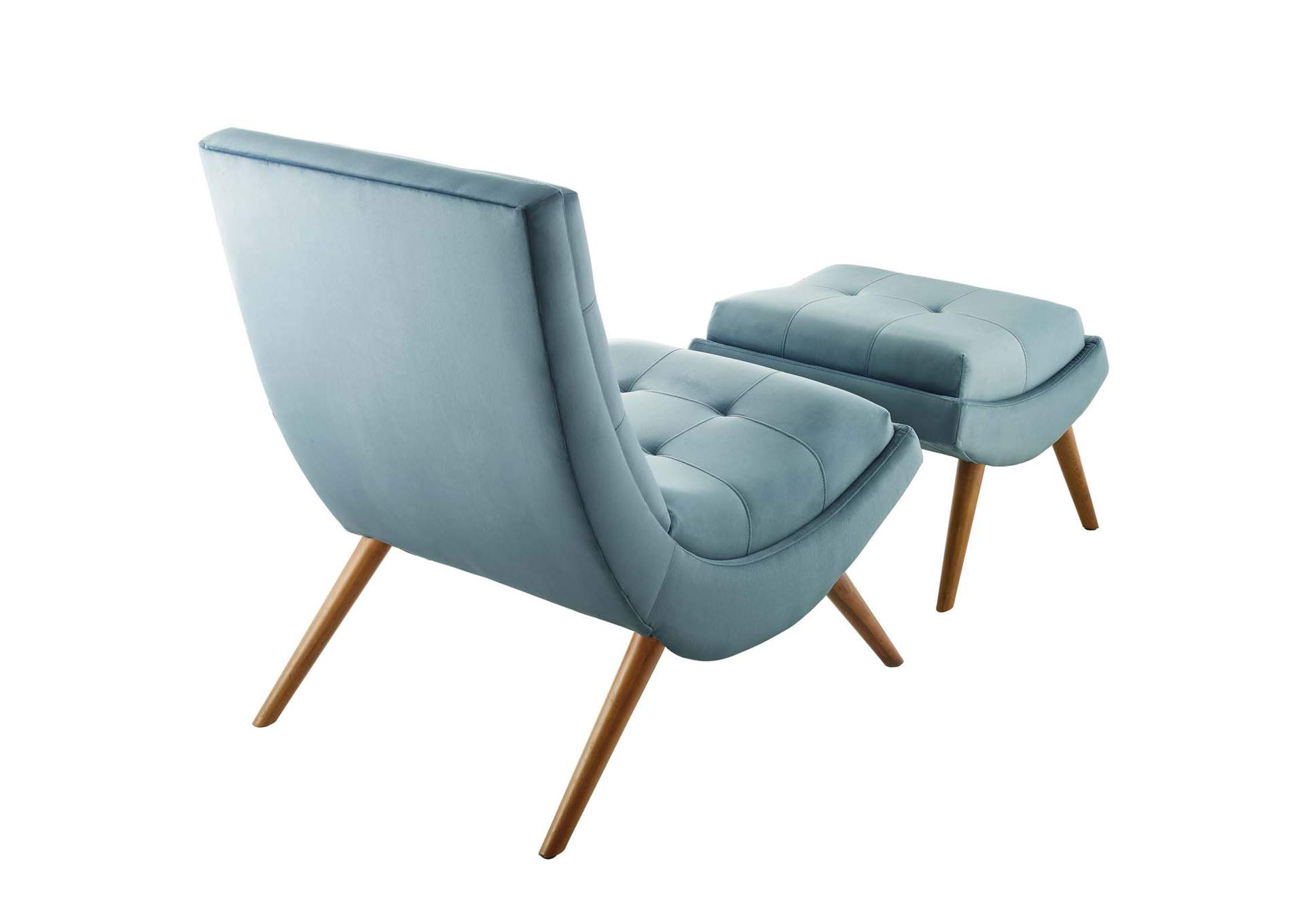 Light Blue Ramp Upholstered Performance Velvet Lounge Chair and Ottoman Set,Modway