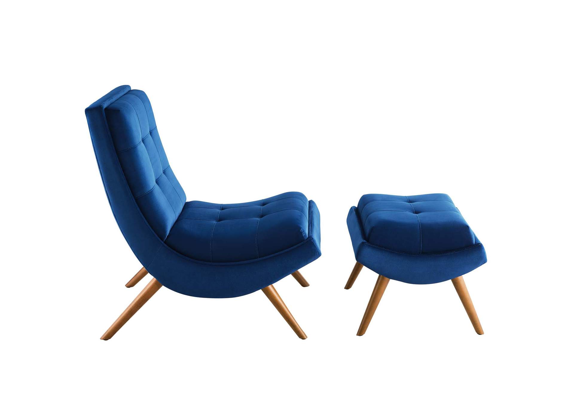Navy Ramp Upholstered Performance Velvet Lounge Chair and Ottoman Set,Modway