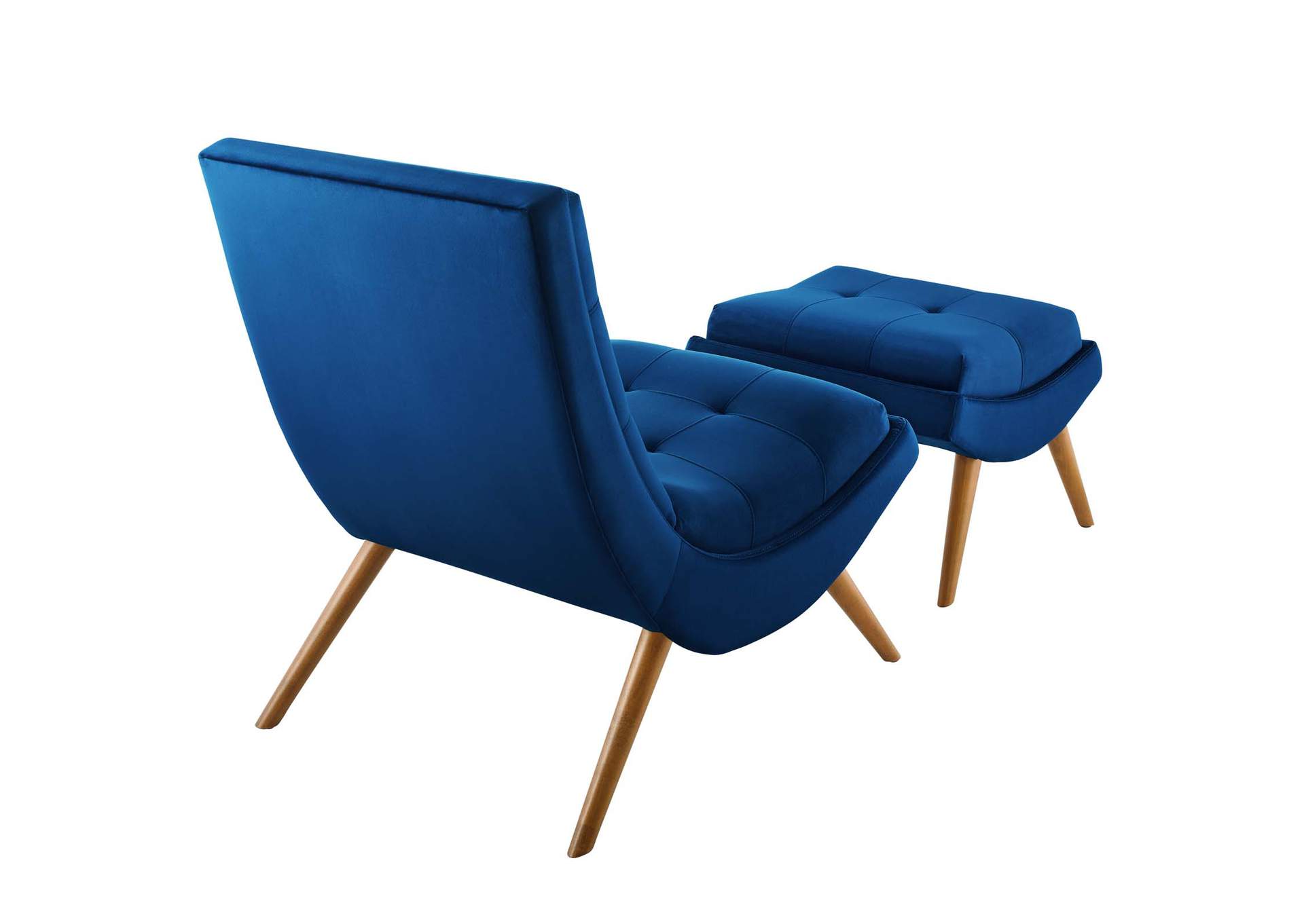 Navy Ramp Upholstered Performance Velvet Lounge Chair and Ottoman Set,Modway