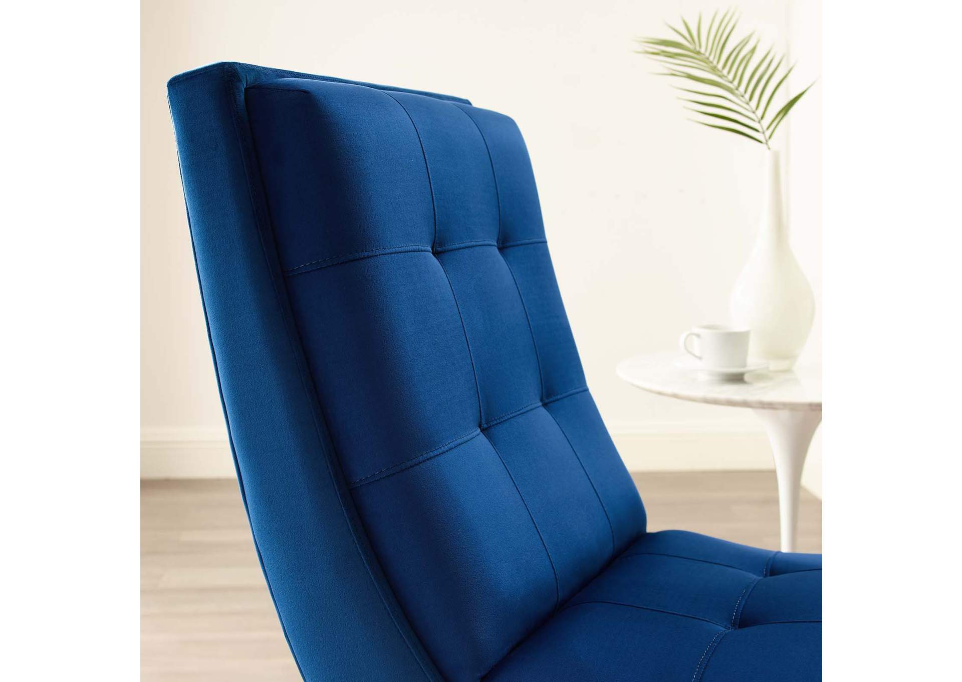 Navy Ramp Upholstered Performance Velvet Lounge Chair and Ottoman Set,Modway