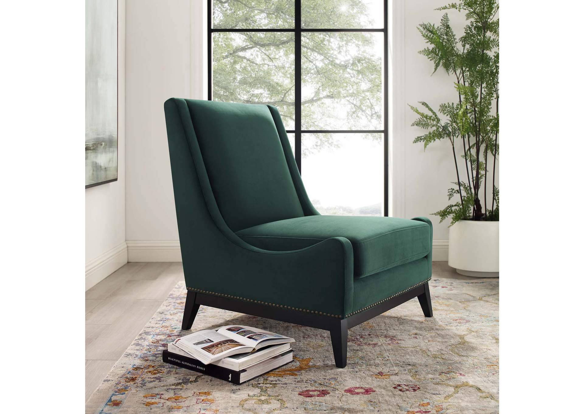 Green Confident Accent Upholstered Performance Velvet Lounge Chair,Modway