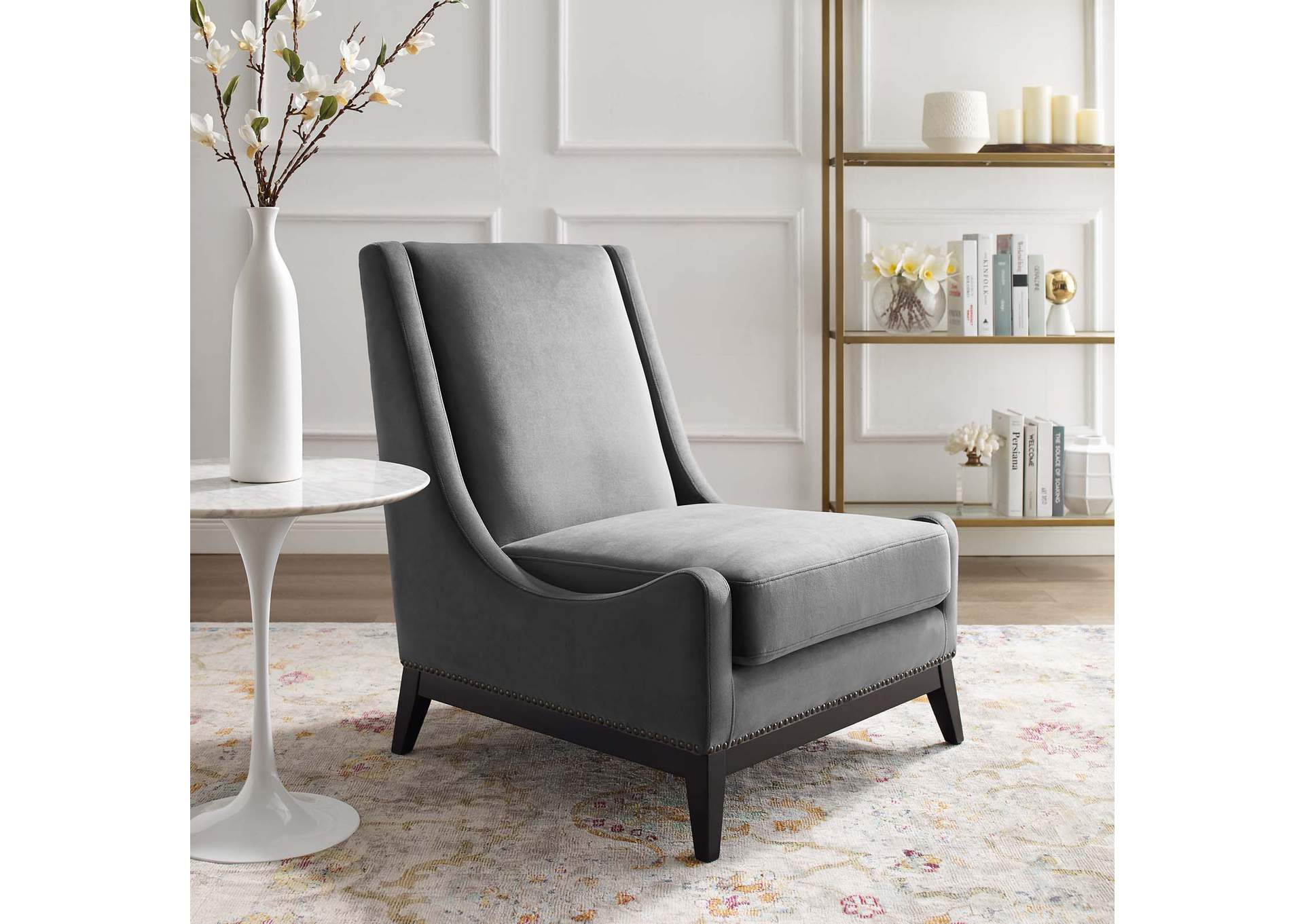 Gray Confident Accent Upholstered Performance Velvet Lounge Chair,Modway