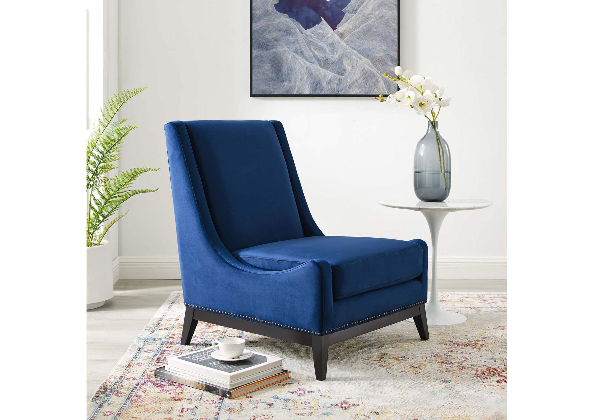 Navy Confident Accent Upholstered Performance Velvet Lounge Chair,Modway