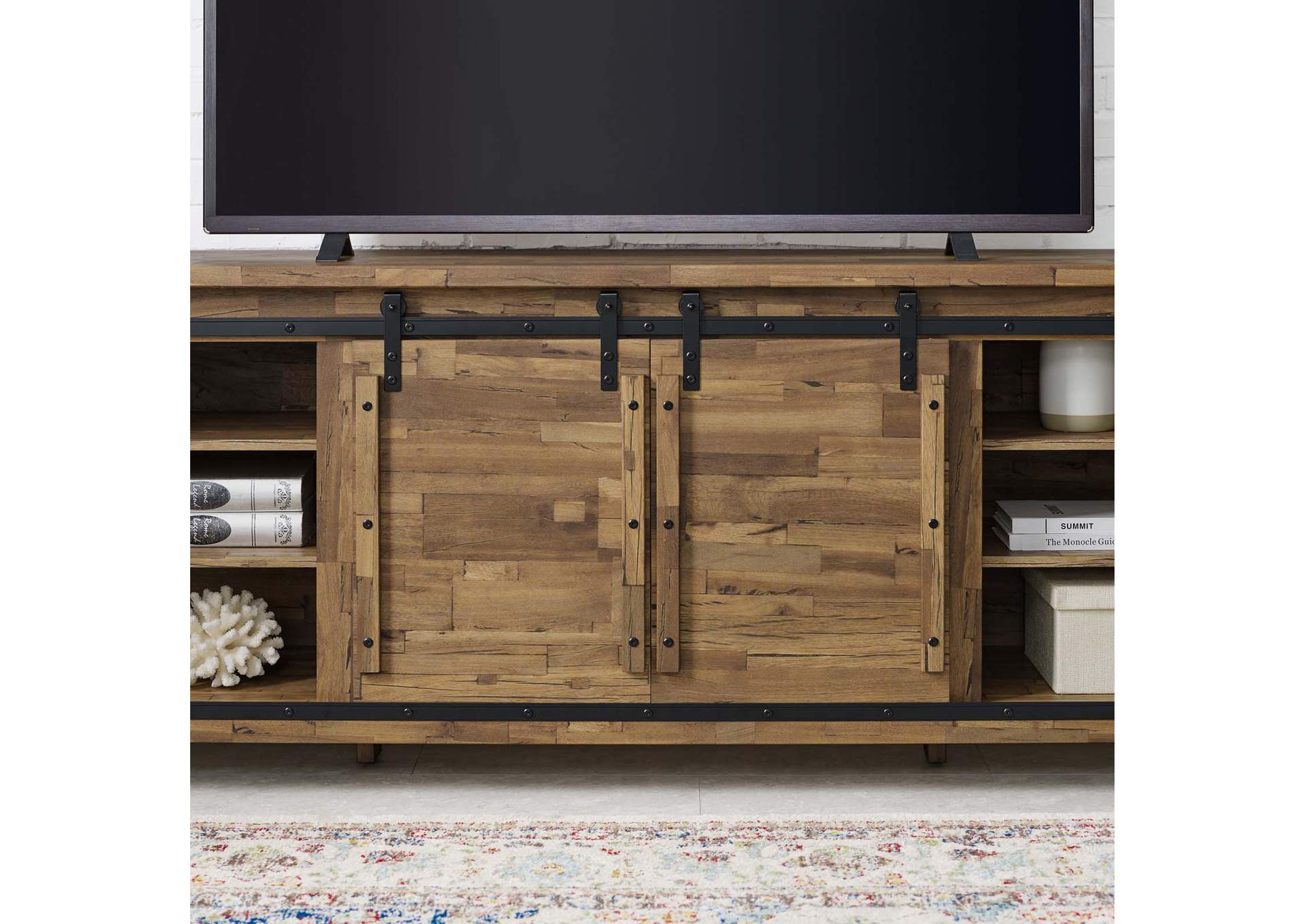 Walnut Cheshire 71" Rustic Sliding Door TV Stand,Modway