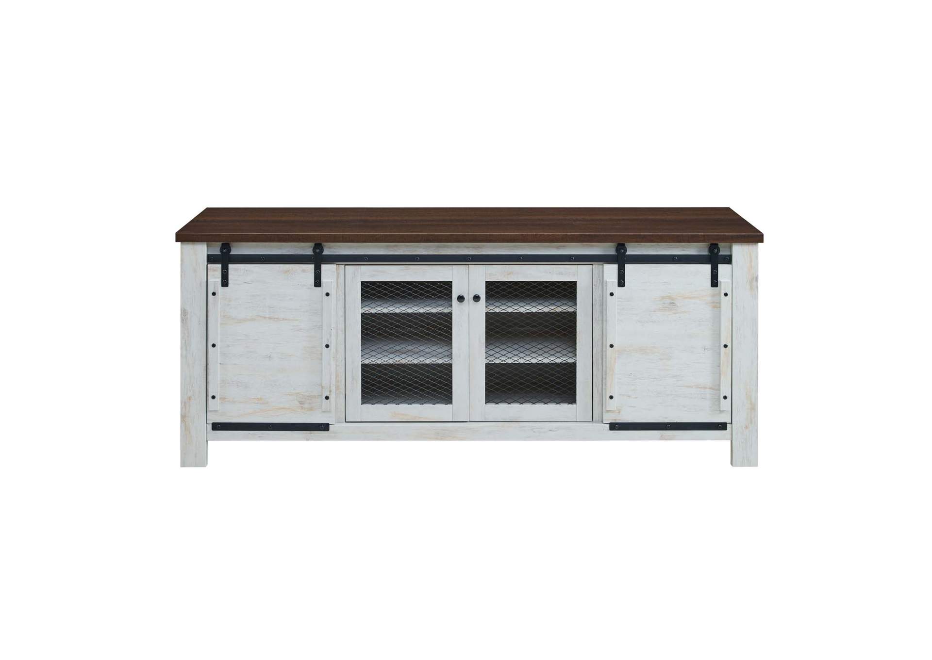 White Bennington 71" Rustic Sliding Door TV Stand,Modway