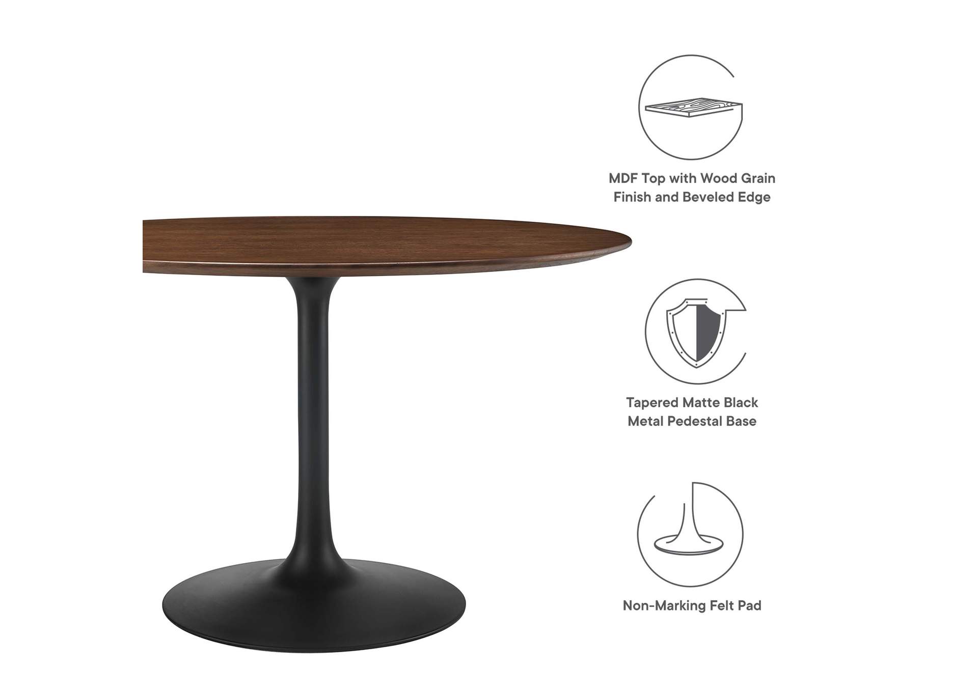 Black Walnut Lippa 47" Round Walnut Dining Table,Modway